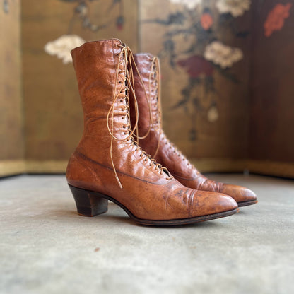 c. 1910s Brown Lace Up Boots | Approx Sz 9