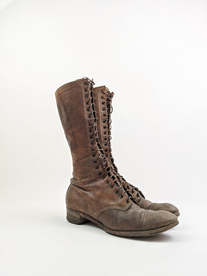 1900s-1910s Tall Brown Lace Up Boots | Approx Size 7-7.5