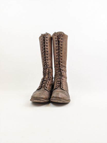 1900s-1910s Tall Brown Lace Up Boots | Approx Size 7-7.5