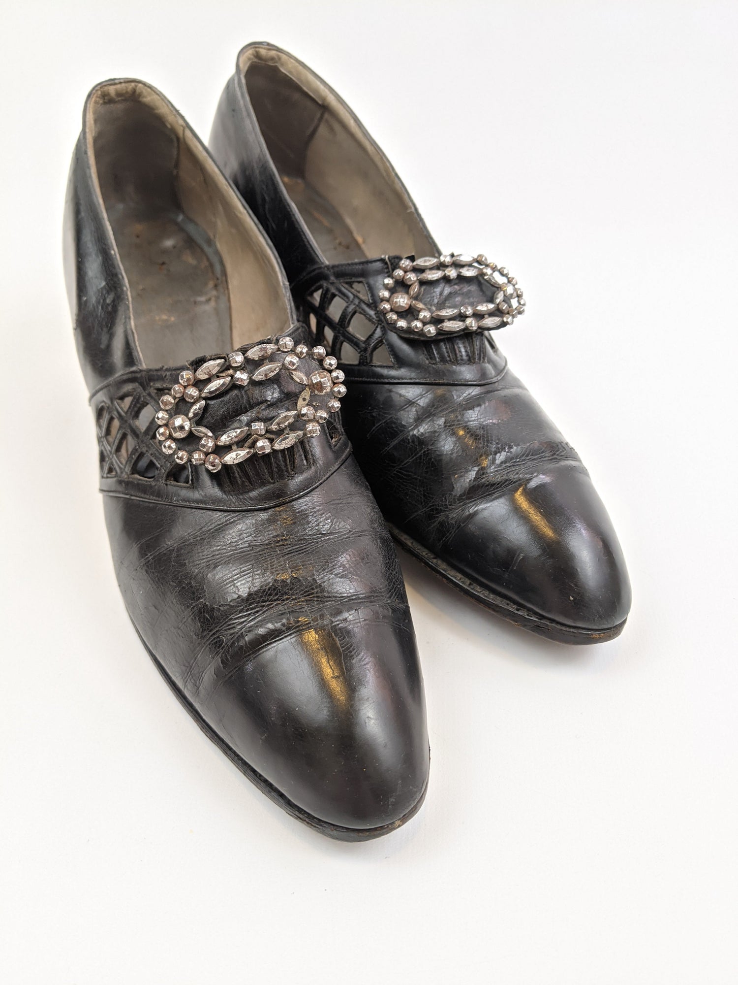 1910s-1920s Buckle Leather Heels | Approx Size 8-8.5
