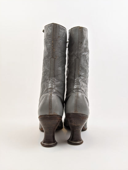 1920s Grey Lace Up Louis Heel Boots | Approx Size 7