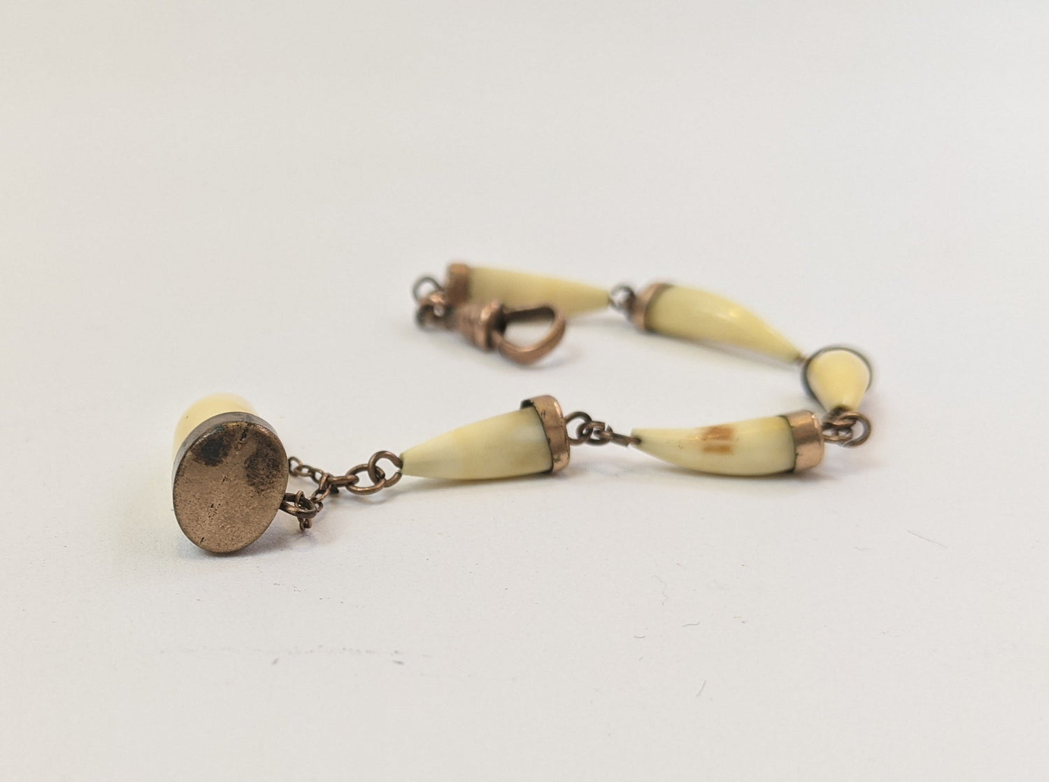 Victorian Bone Tooth Watch Fob Chain with Dog Clip