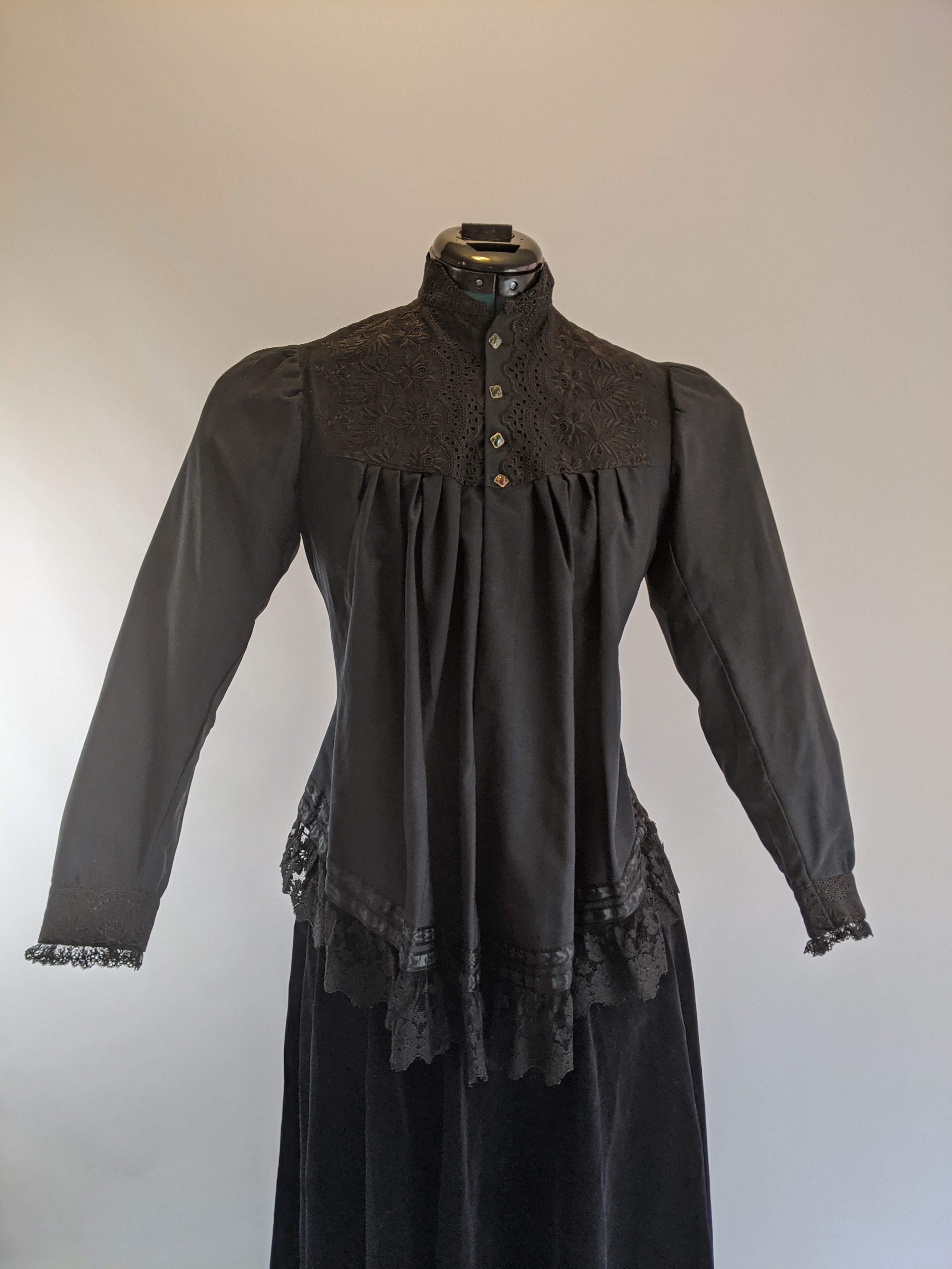 Victorian Black Maternity Blouse with Lace Trim