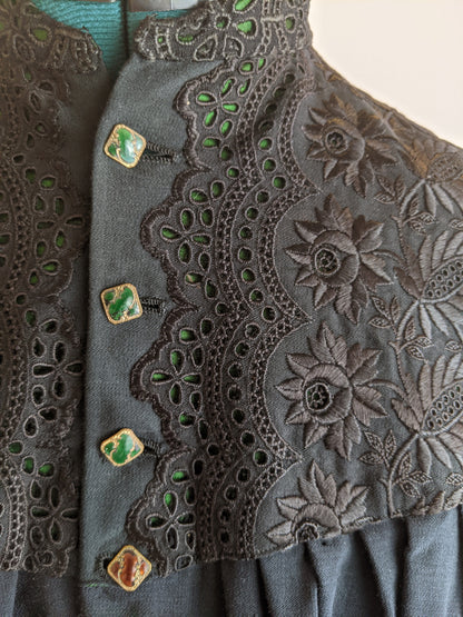 Victorian Black Maternity Blouse with Lace Trim