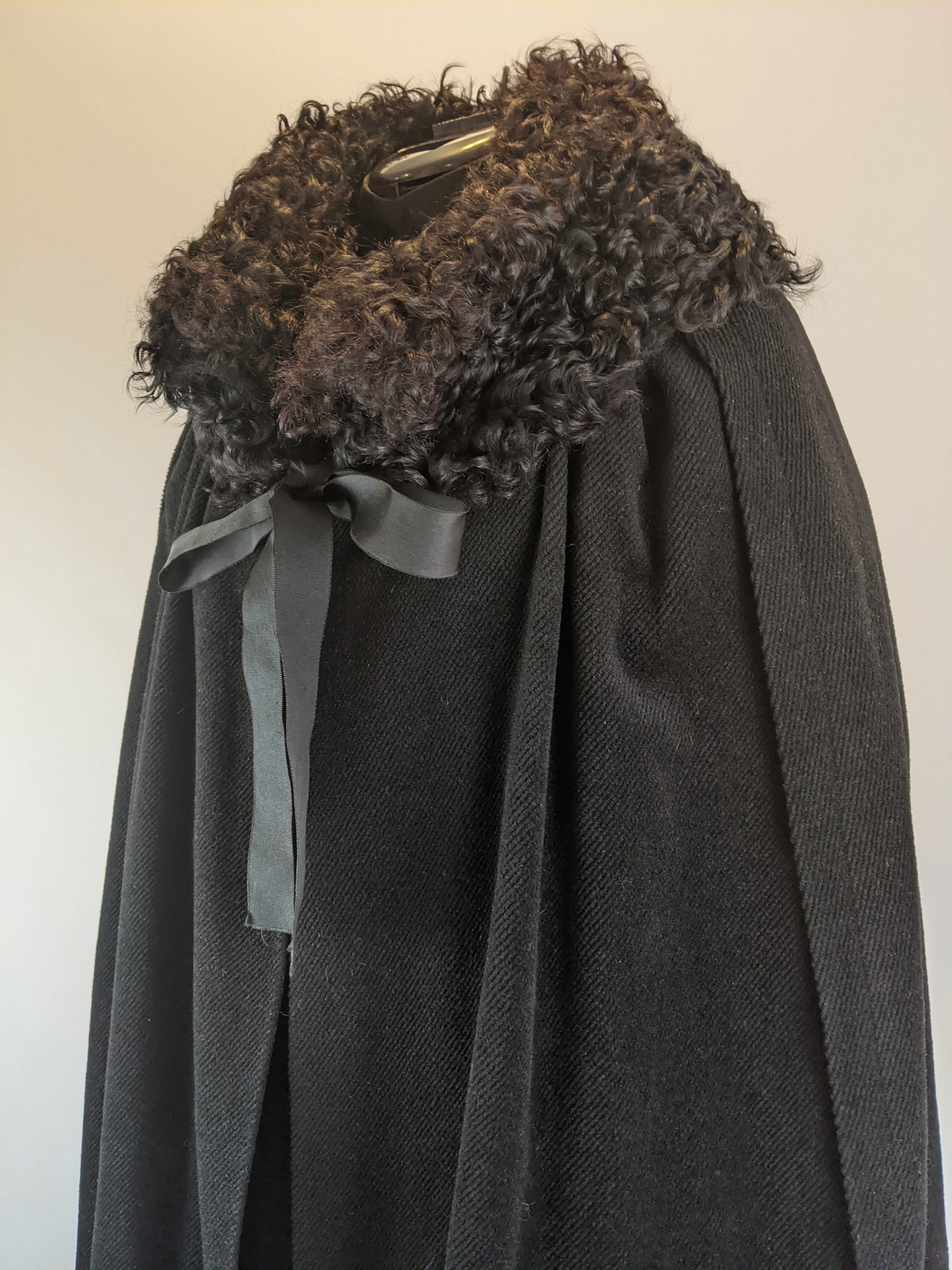 1920s Corduroy Cape with Curly Wool Collar