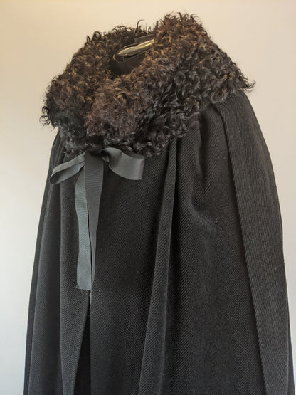 1920s Corduroy Cape with Curly Wool Collar