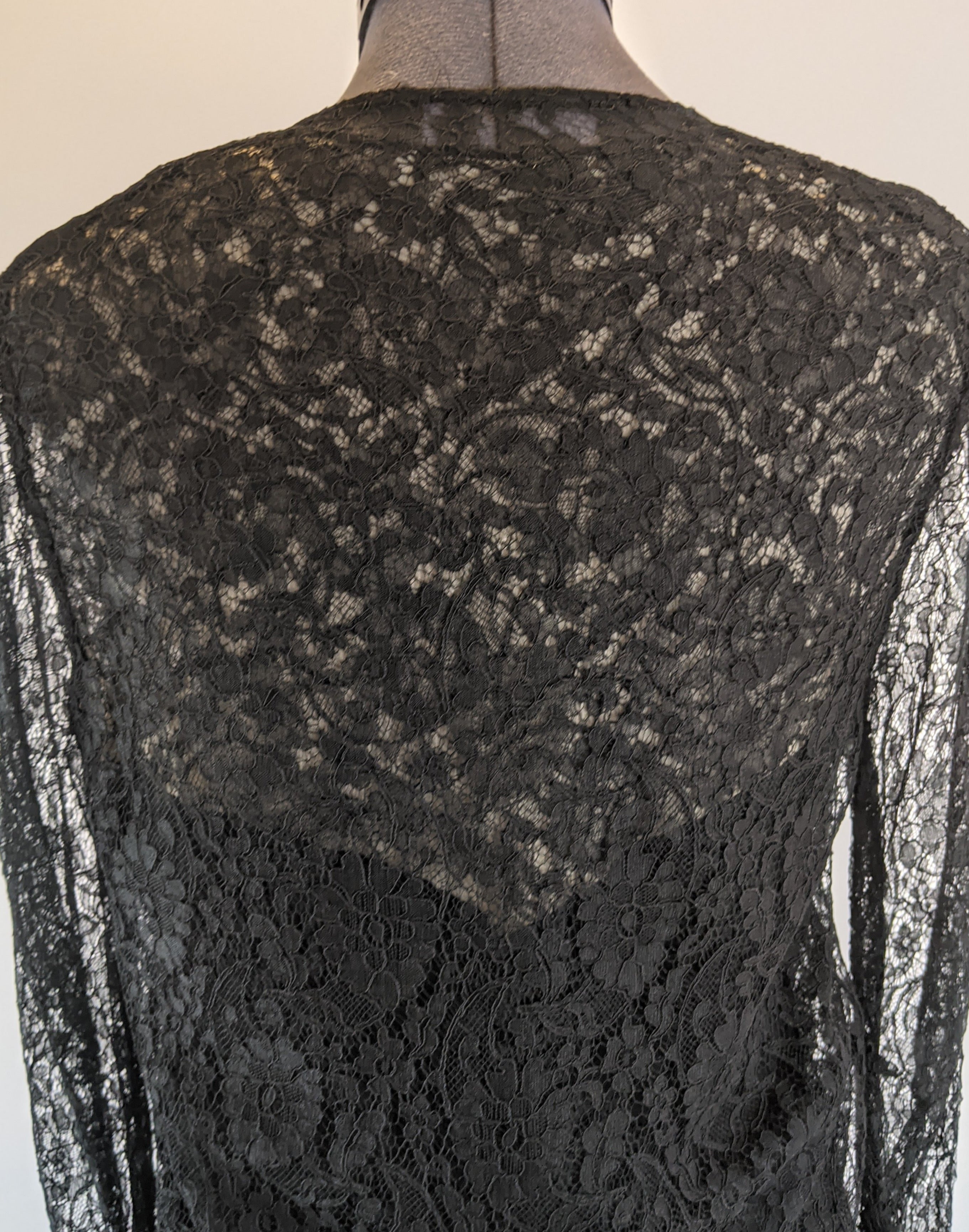 1930s Black Lace Long Sleeve Evening Gown