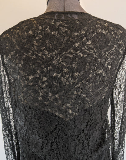 1930s Black Lace Long Sleeve Evening Gown
