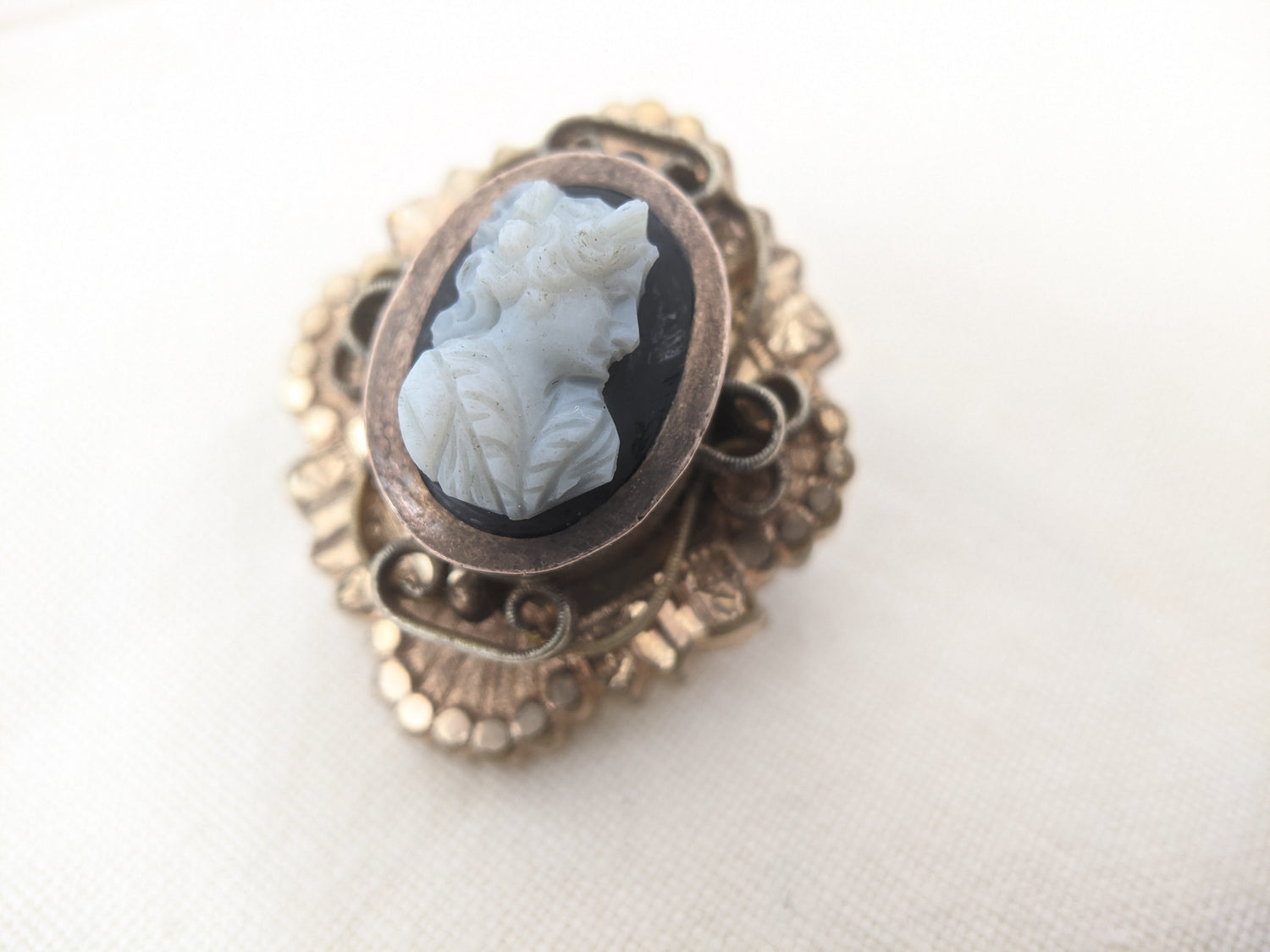 Victorian Black and White Sardonyx Cameo Brooch