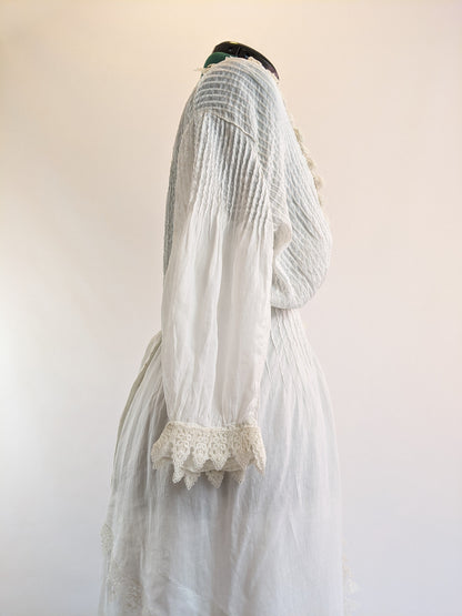 Edwardian White Cotton Lace Gown