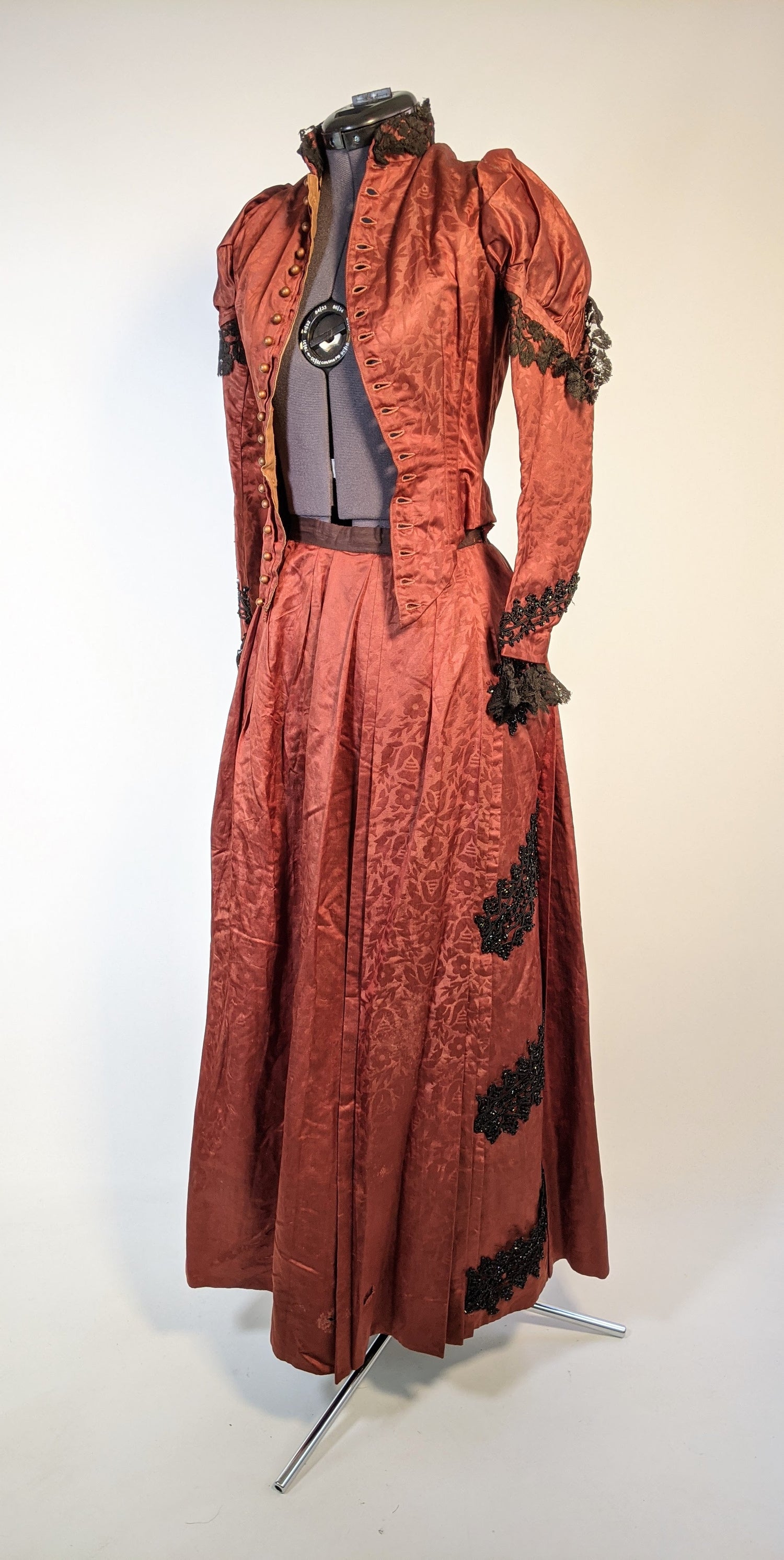 1880s Orange and Black Silk Gown