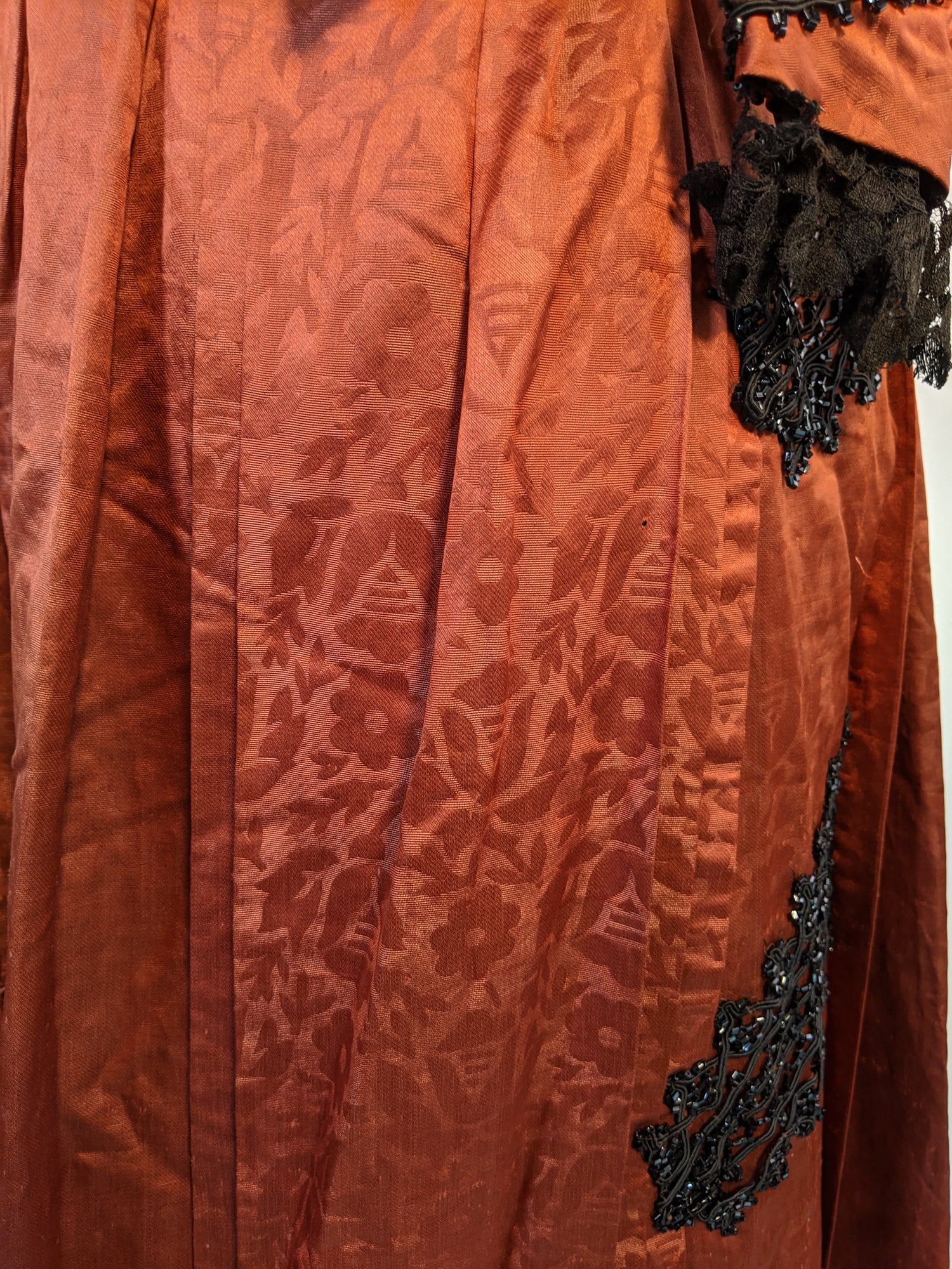 1880s Orange and Black Silk Gown