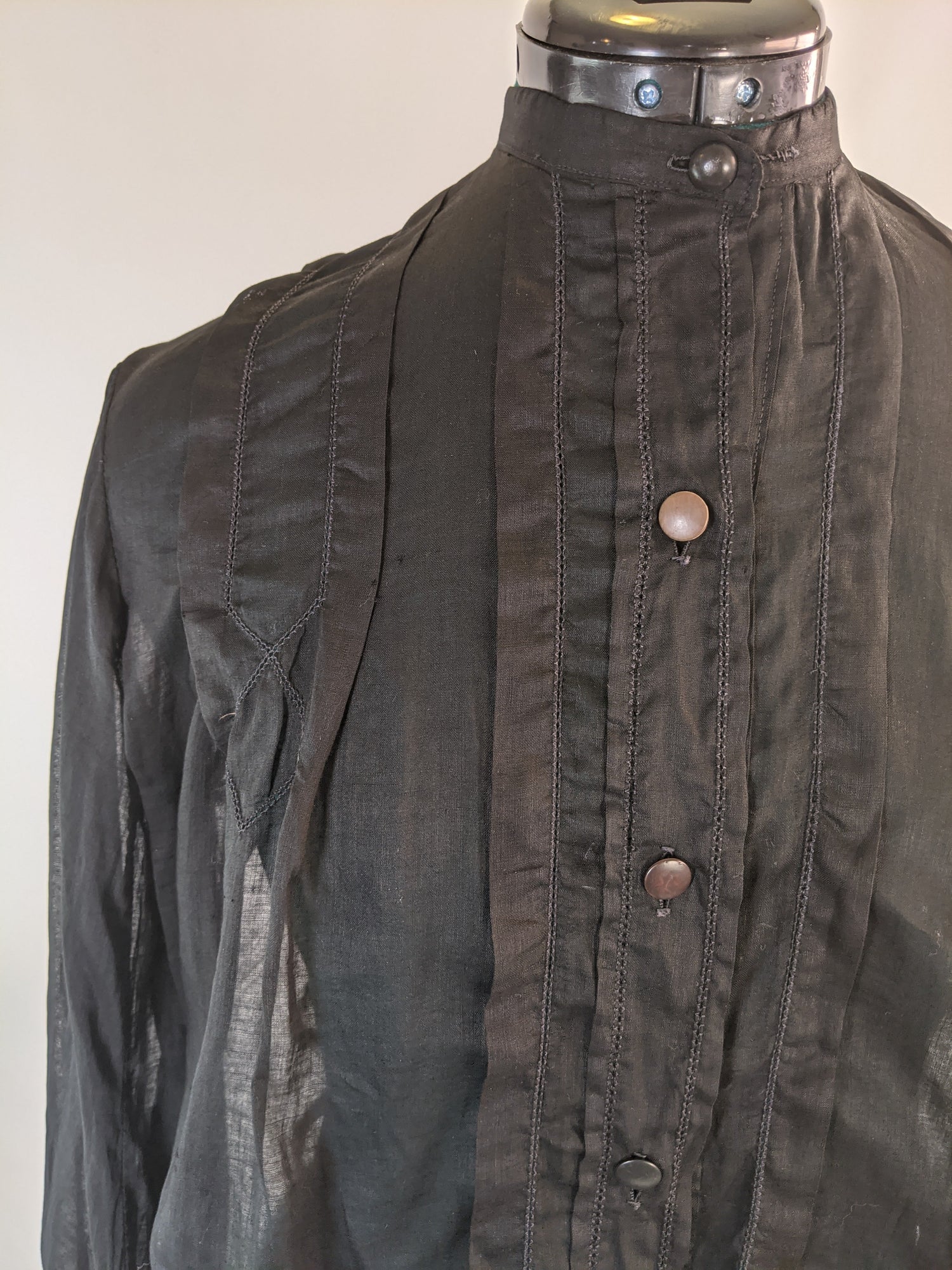 1900s Black Cotton Shirtwaist
