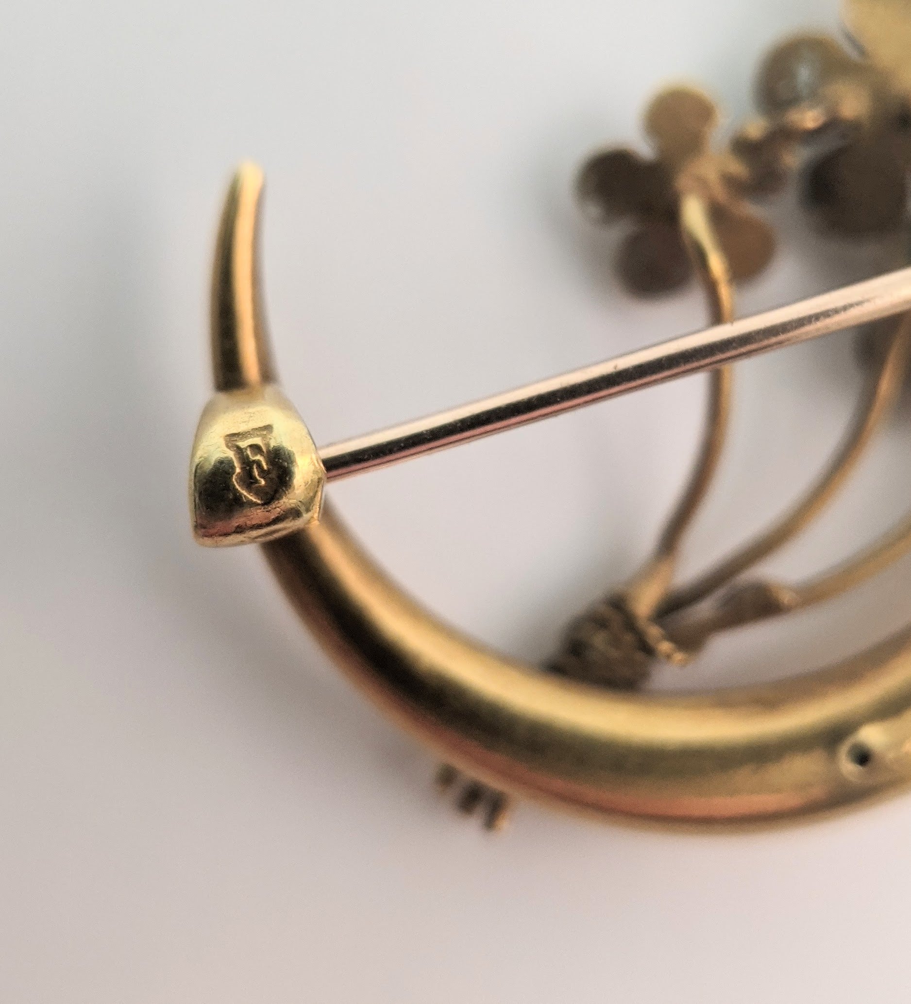 Crescent Moon Forget Me Not Brooch