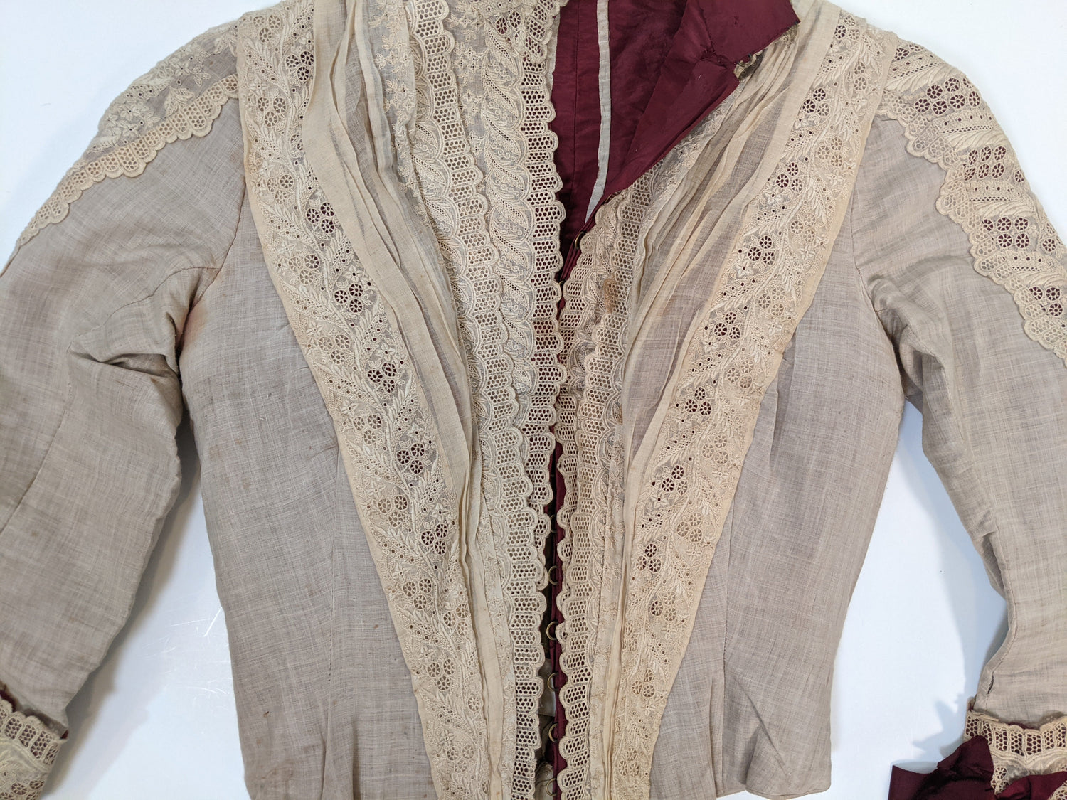 1880s Beige + Maroon Bodice