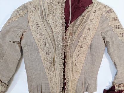1880s Beige + Maroon Bodice