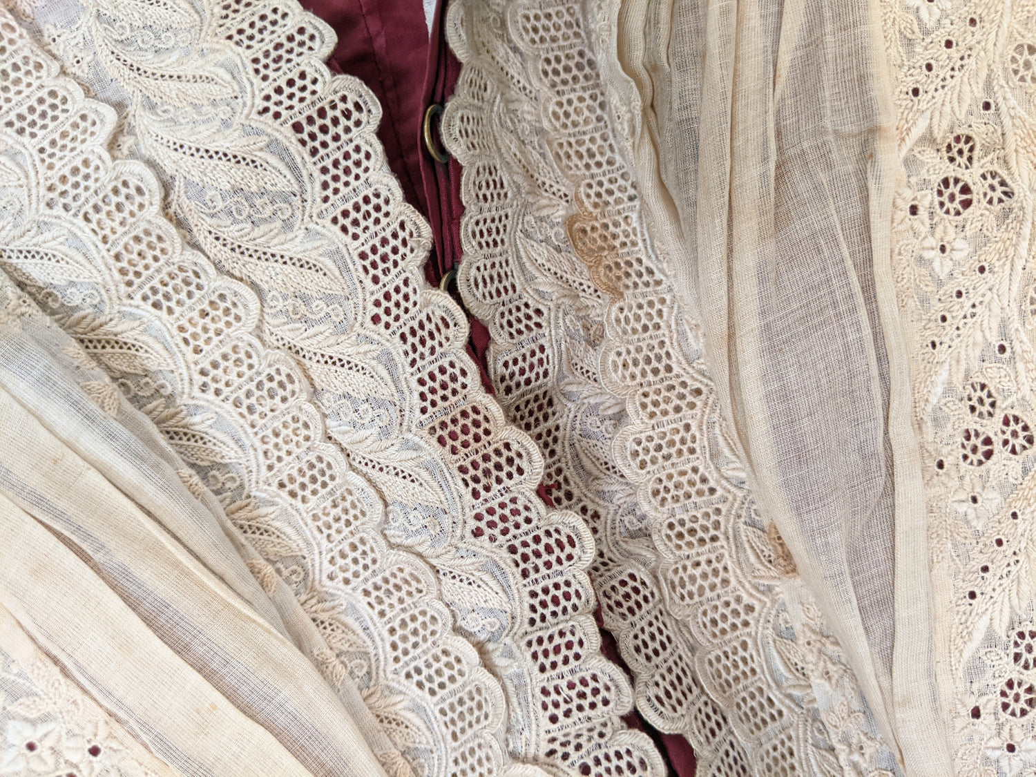 1880s Beige + Maroon Bodice