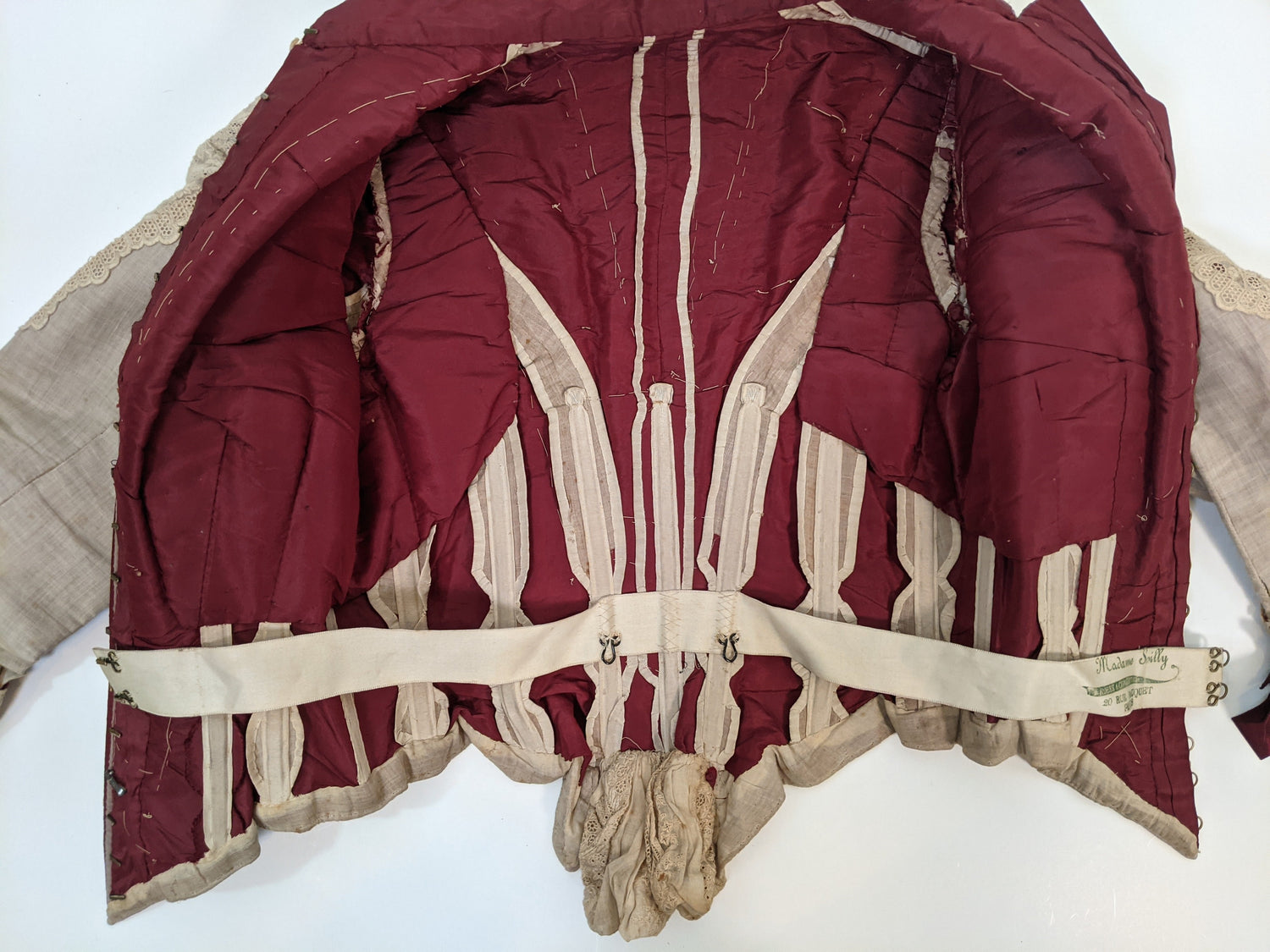 1880s Beige + Maroon Bodice