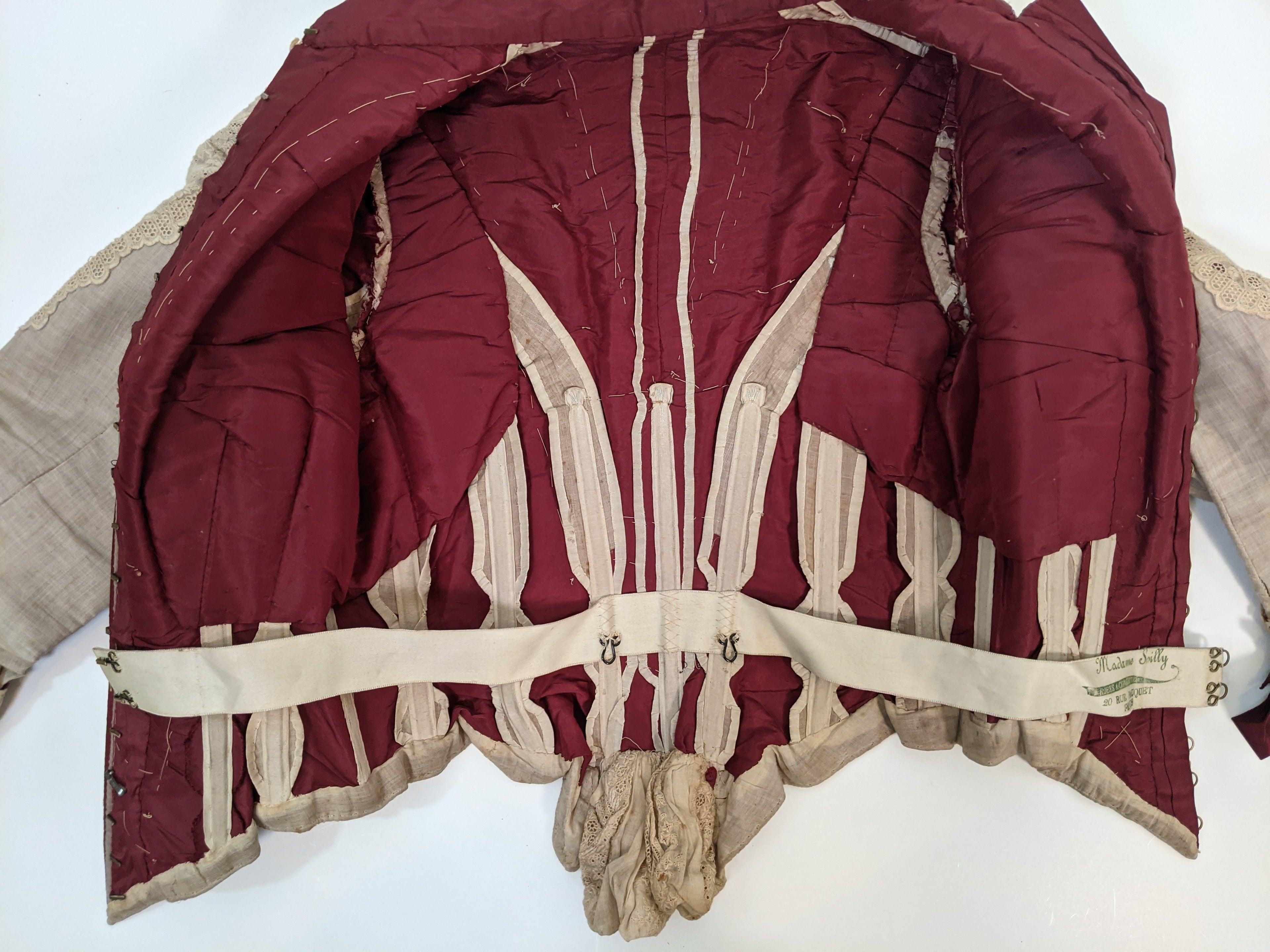 1880s Beige + Maroon Bodice