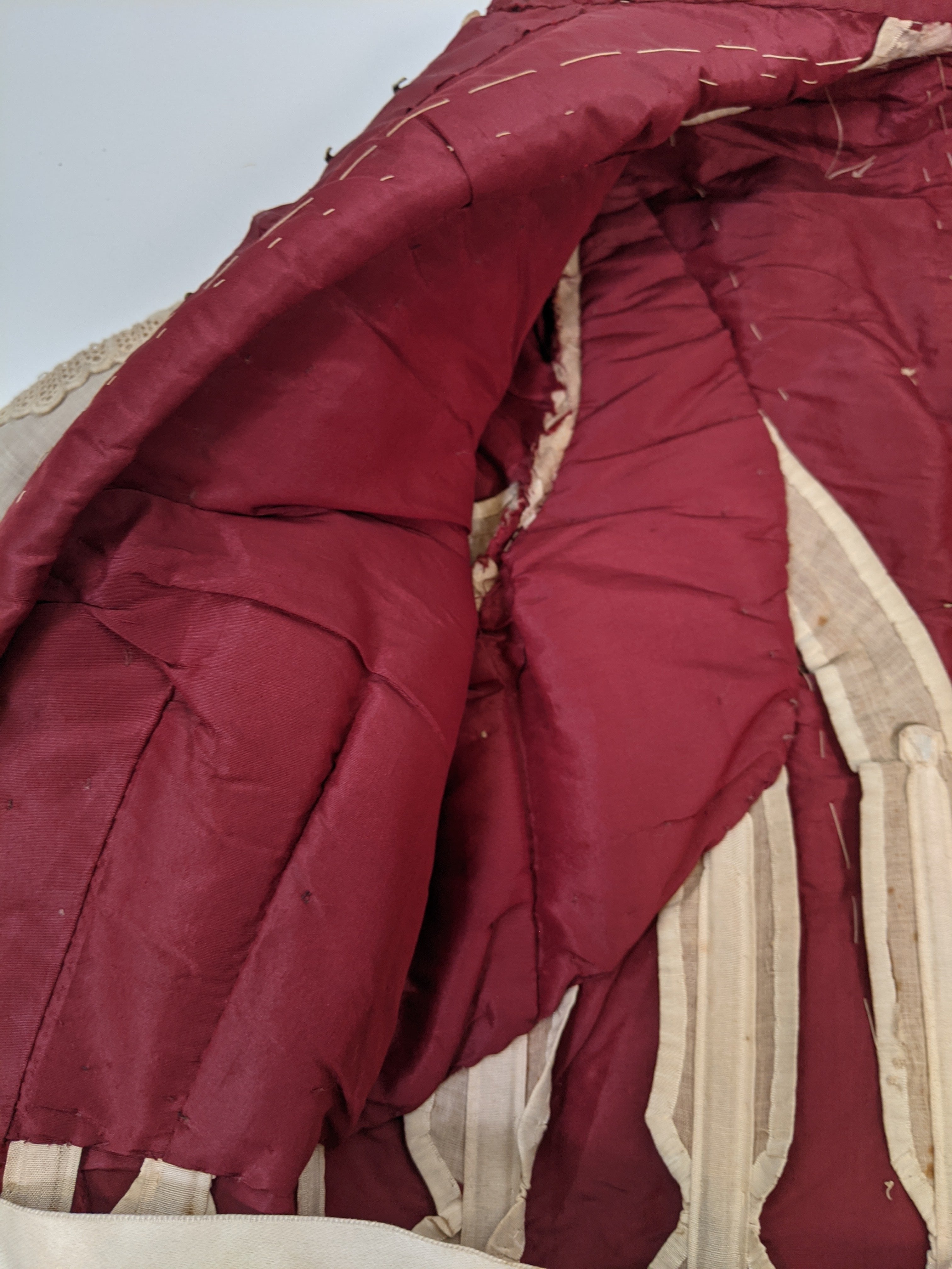 1880s Beige + Maroon Bodice