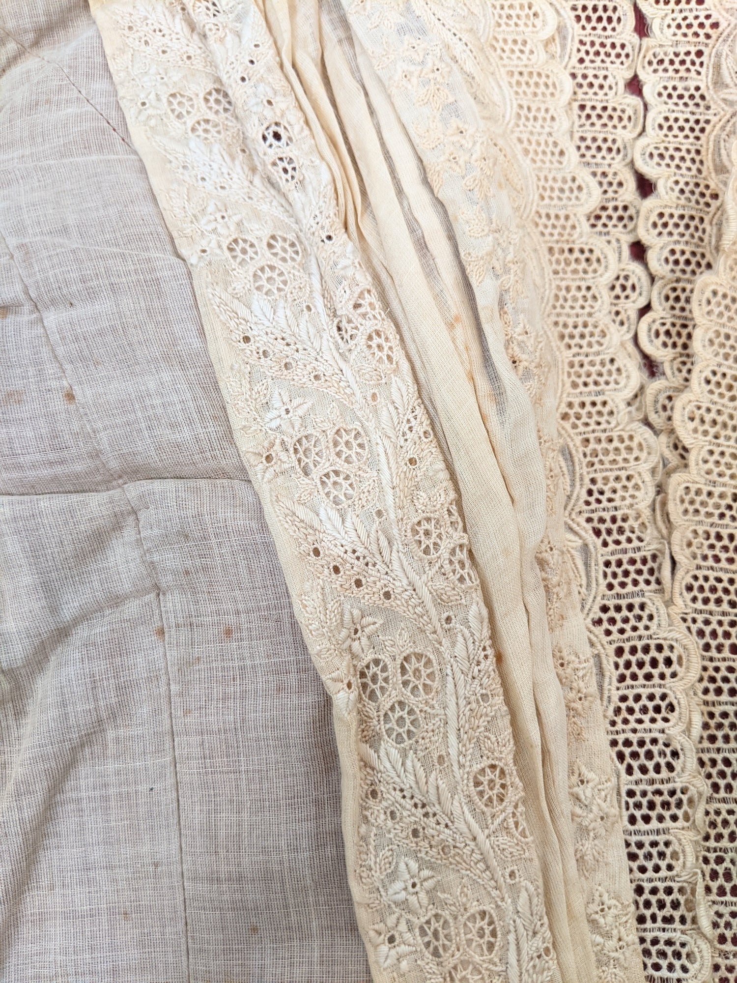 1880s Beige + Maroon Bodice