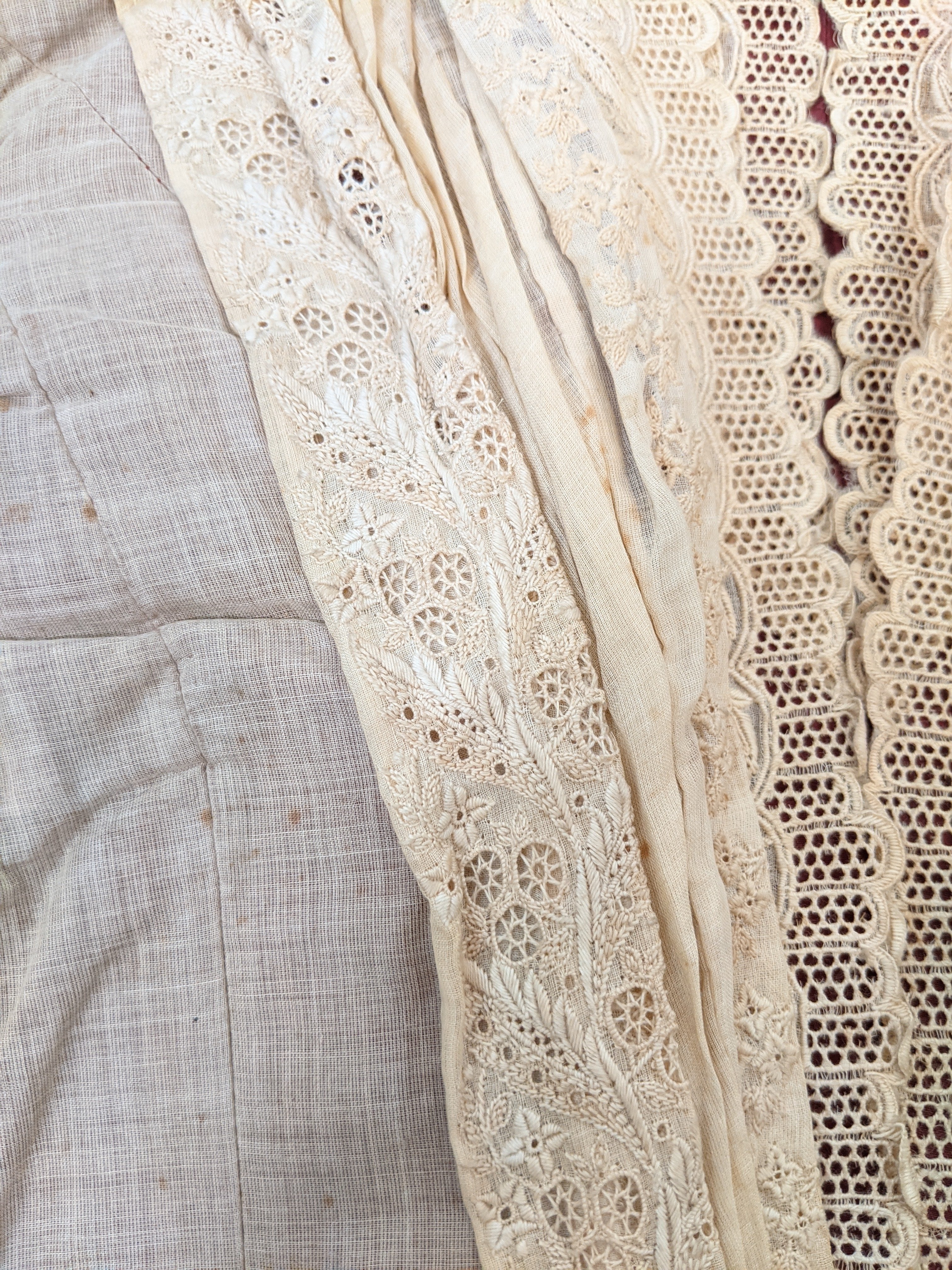 1880s Beige + Maroon Bodice