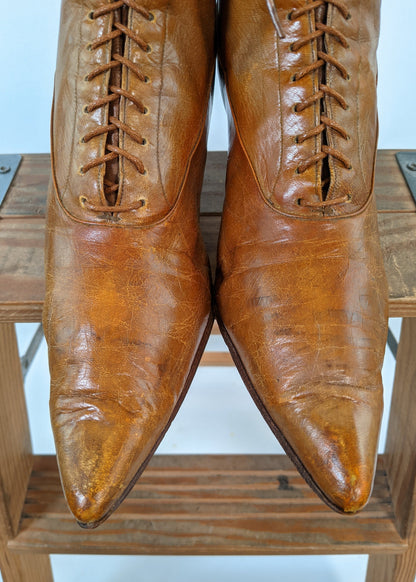 1910s Tan Lace Up Boots | Sz 8-8.5