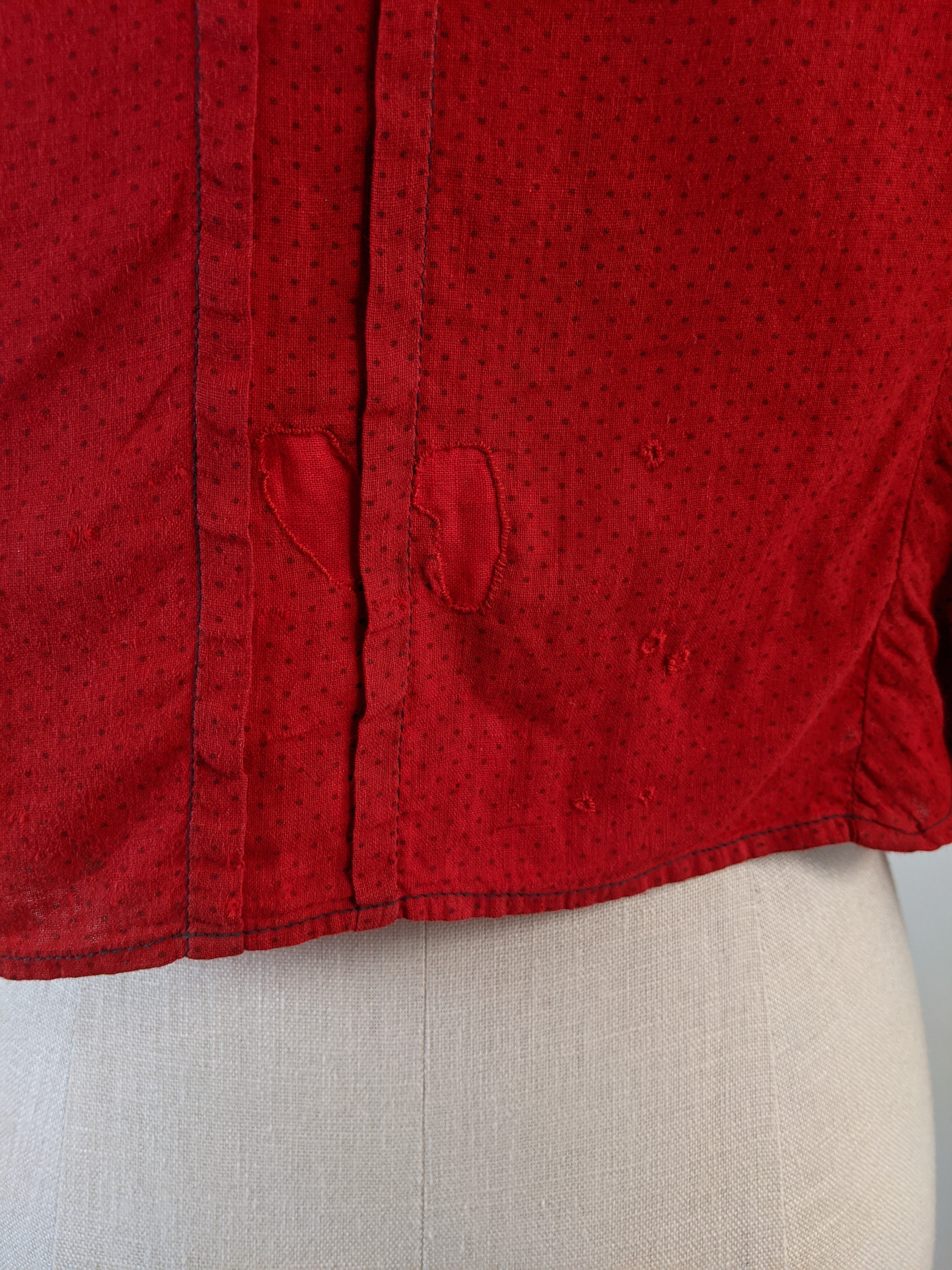 1900s Red Cotton Skirt + Blouse Set