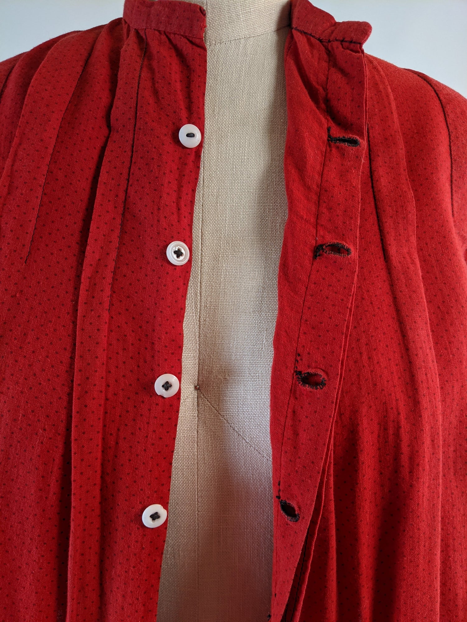 1900s Red Cotton Skirt + Blouse Set