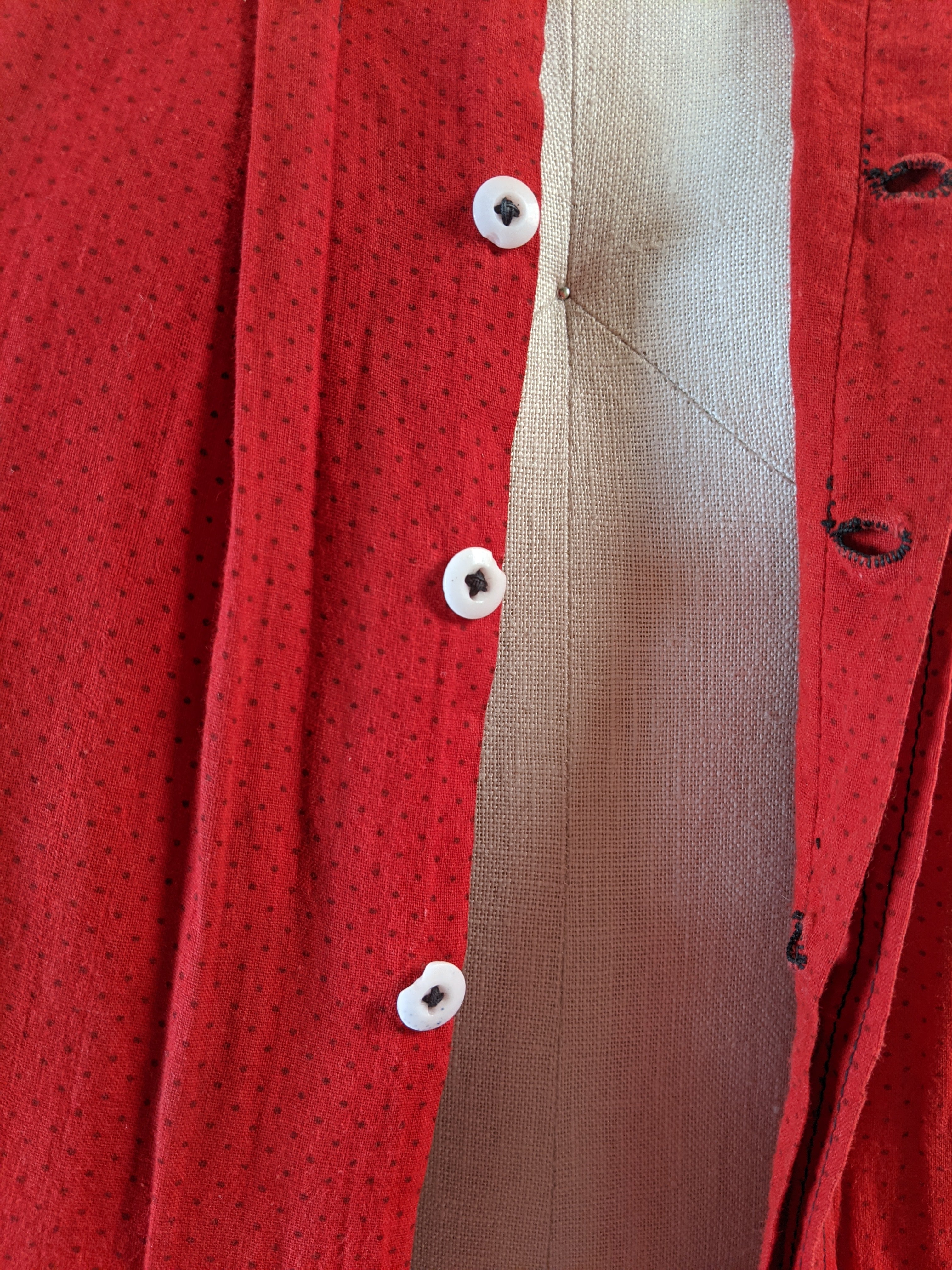 1900s Red Cotton Skirt + Blouse Set
