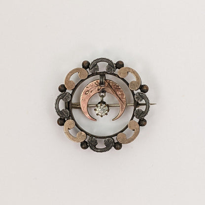 1890s Crescent Moon Brooch | Gold + Silver