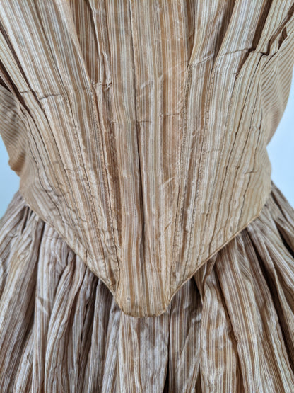 1840s Champagne Silk Gown