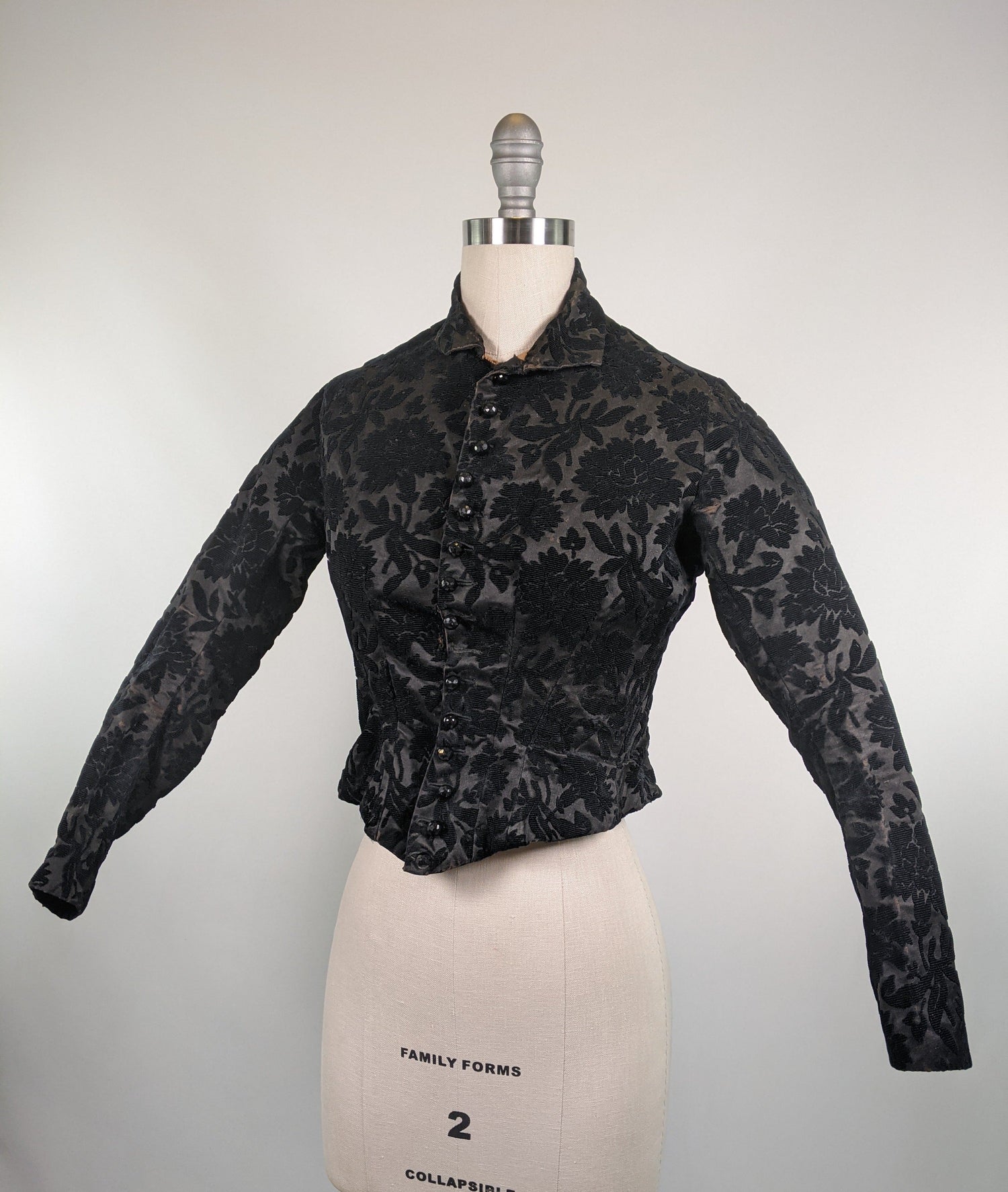 1880s Black Brocade Bodice