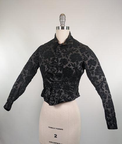 1880s Black Brocade Bodice