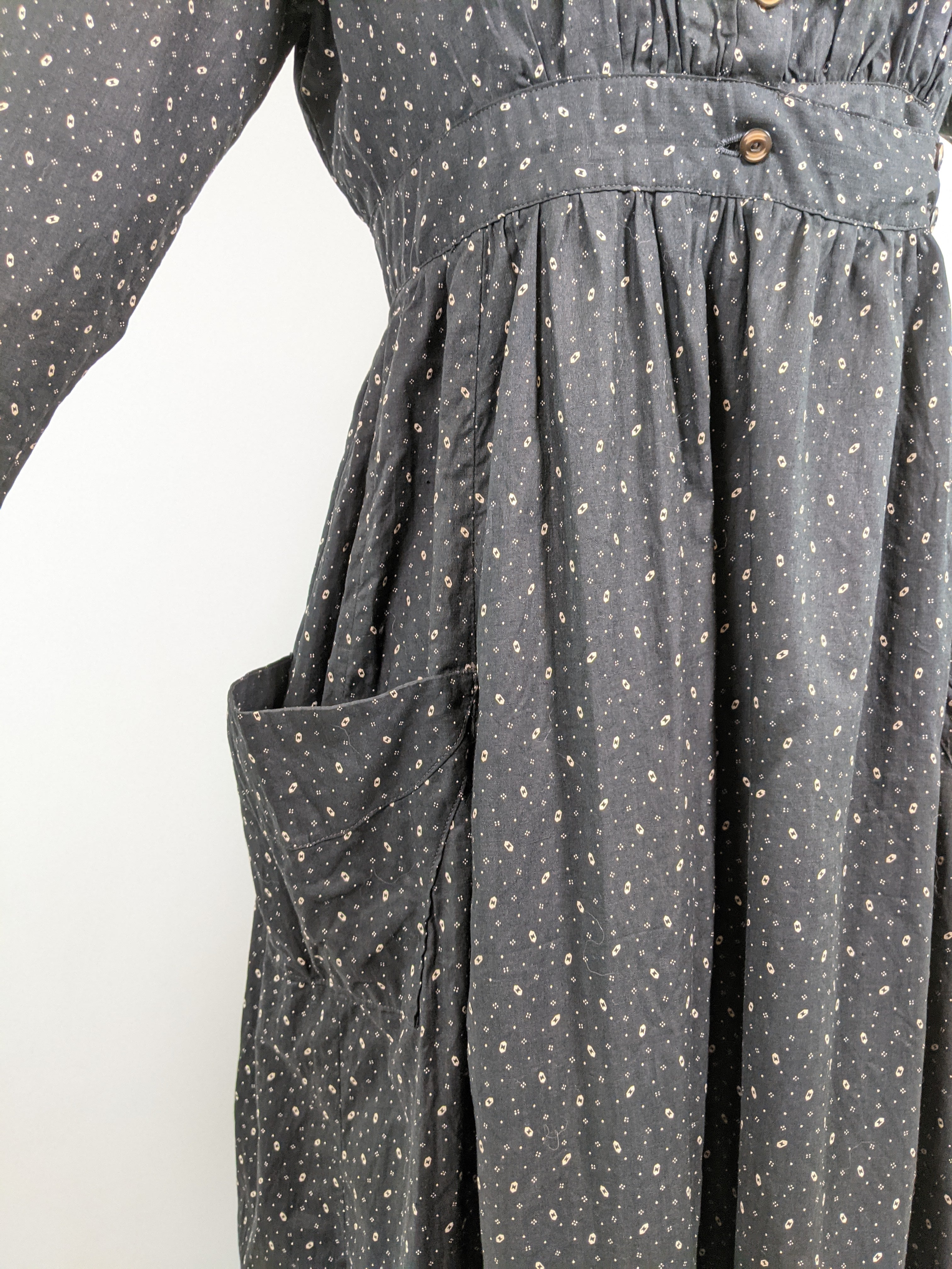 1910s Black + White Calico Dress