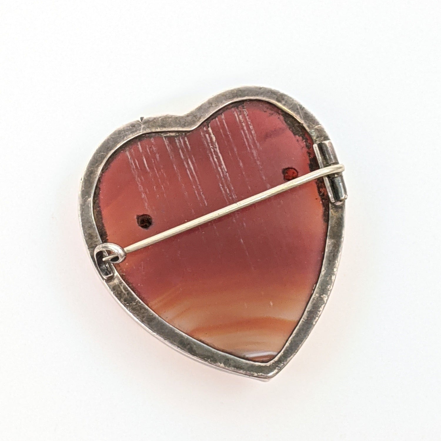 19th C Scottish Carnelian Agate Heart Brooch