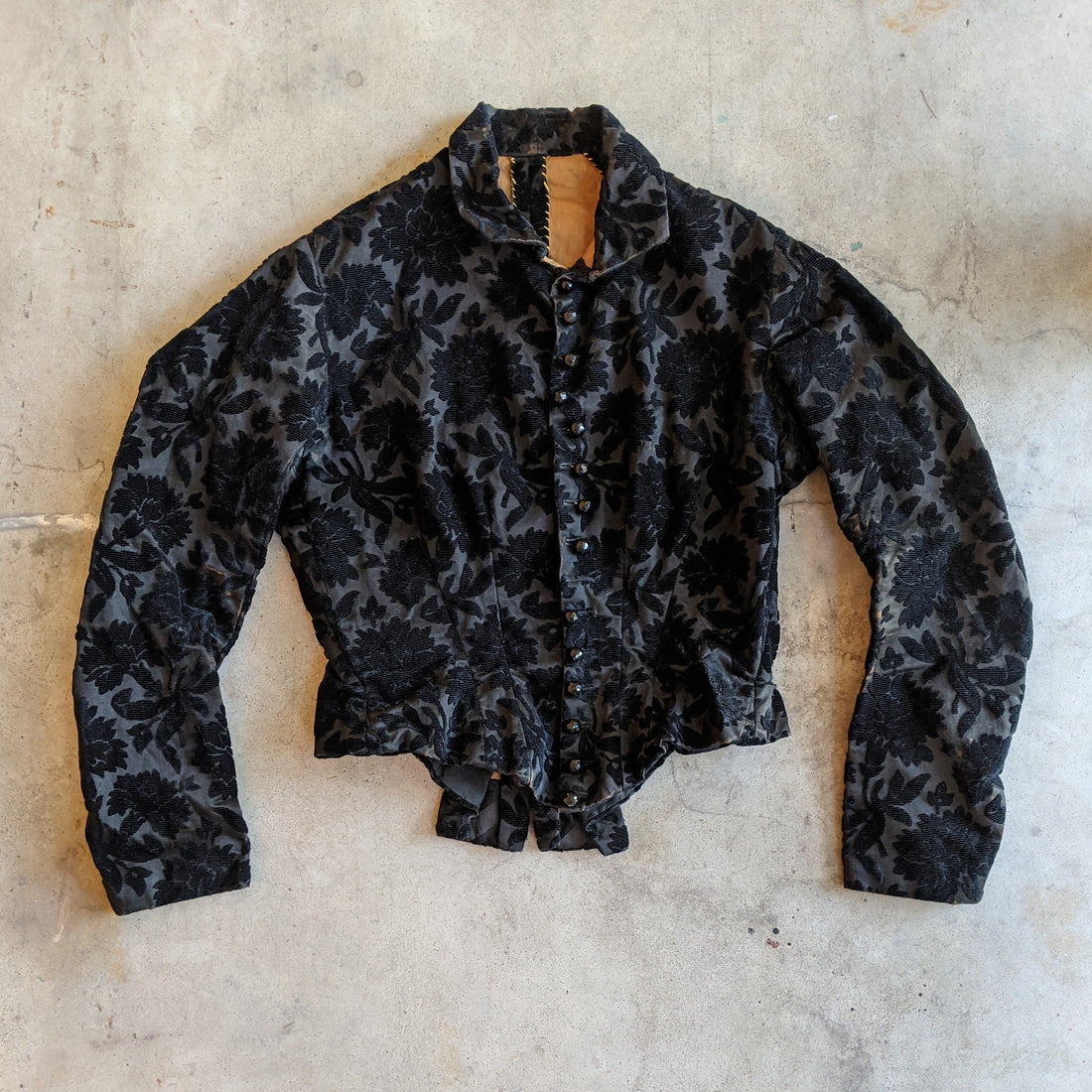 1880s Black Brocade Bodice