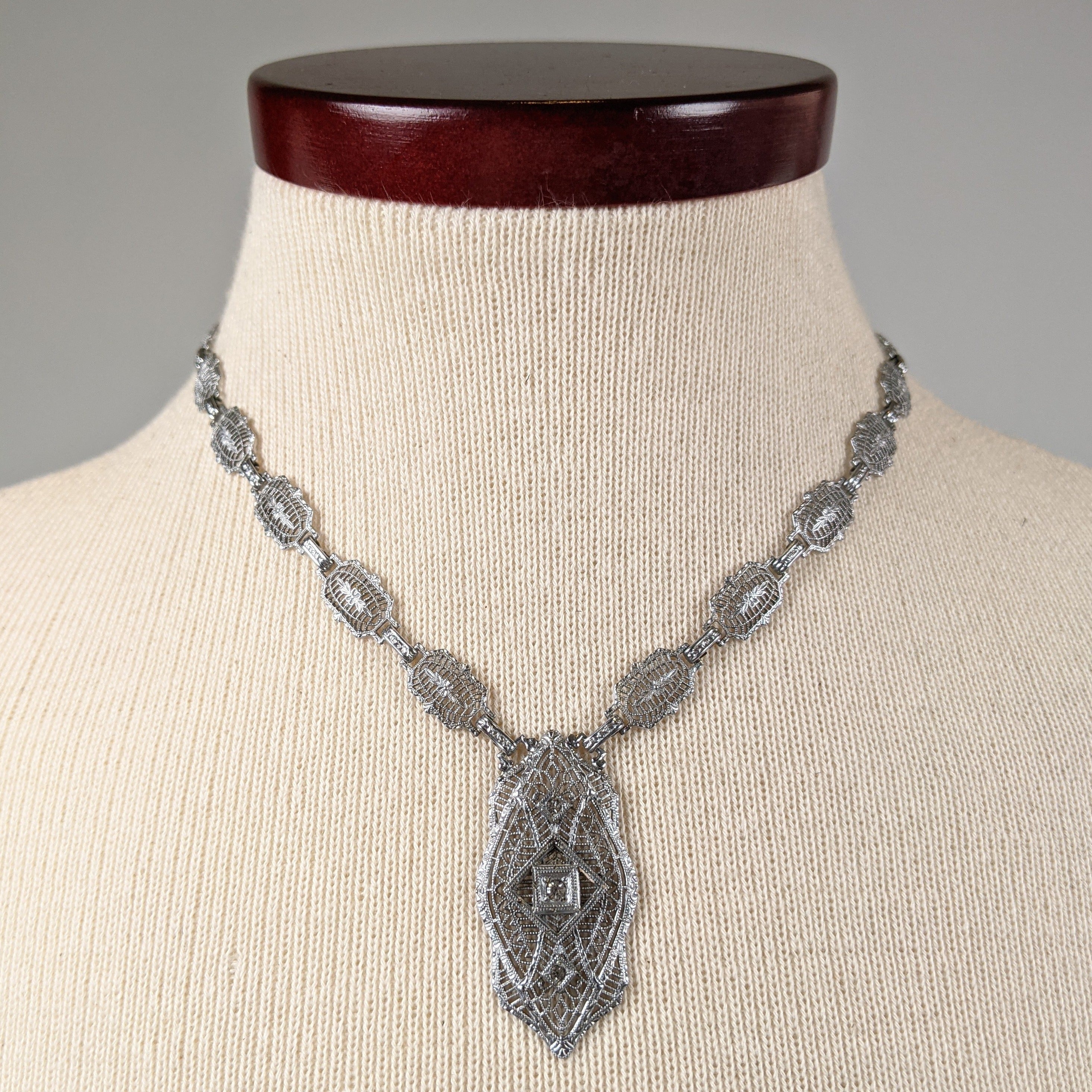 Art Deco Rhodium Plated Necklace