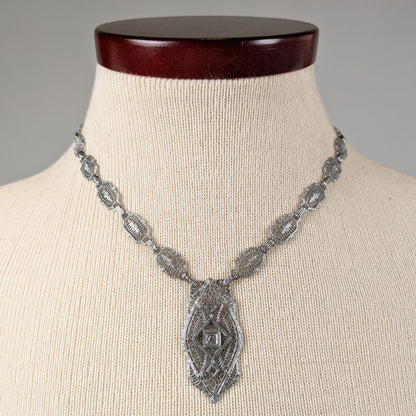 Art Deco Rhodium Plated Necklace