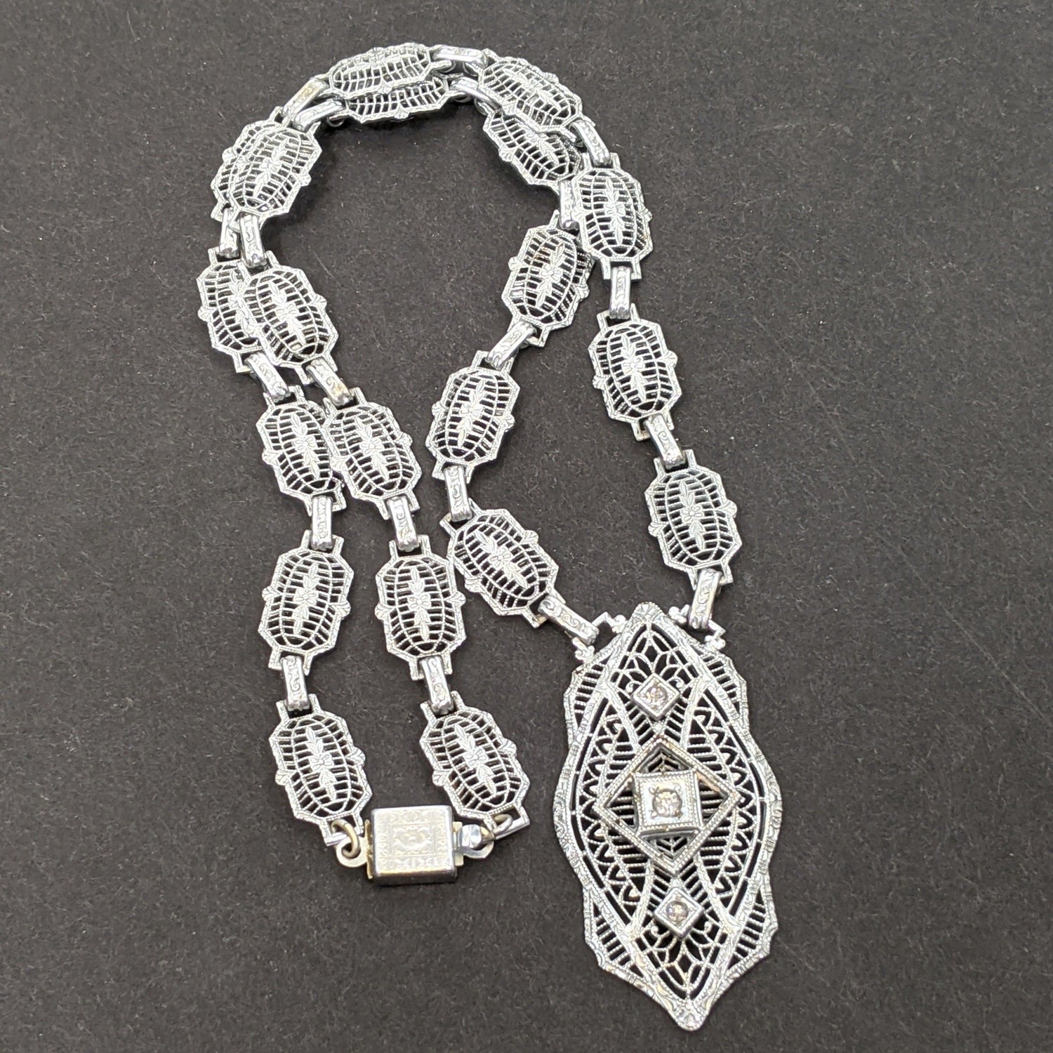 Art Deco Rhodium Plated Necklace
