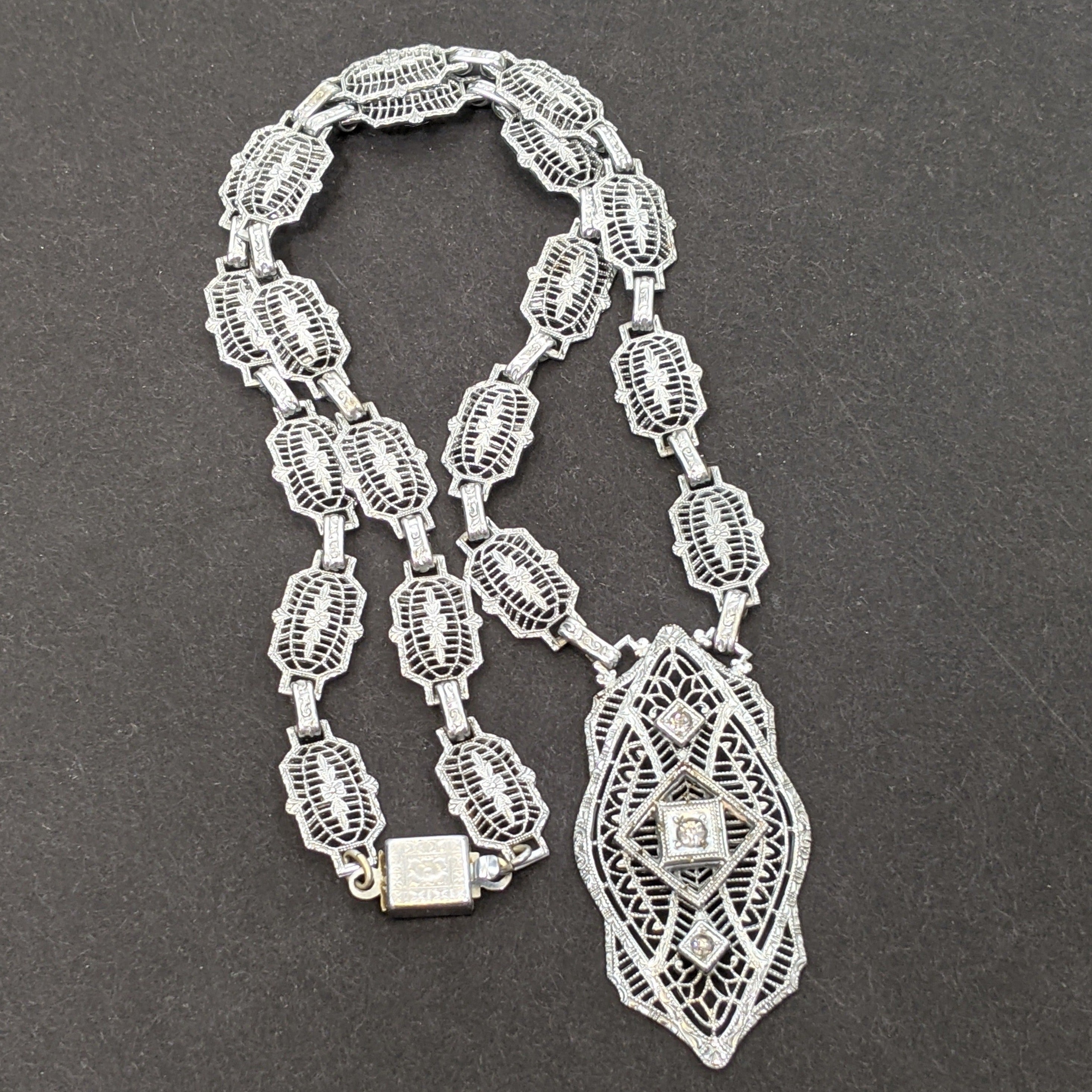 Art Deco Rhodium Plated Necklace