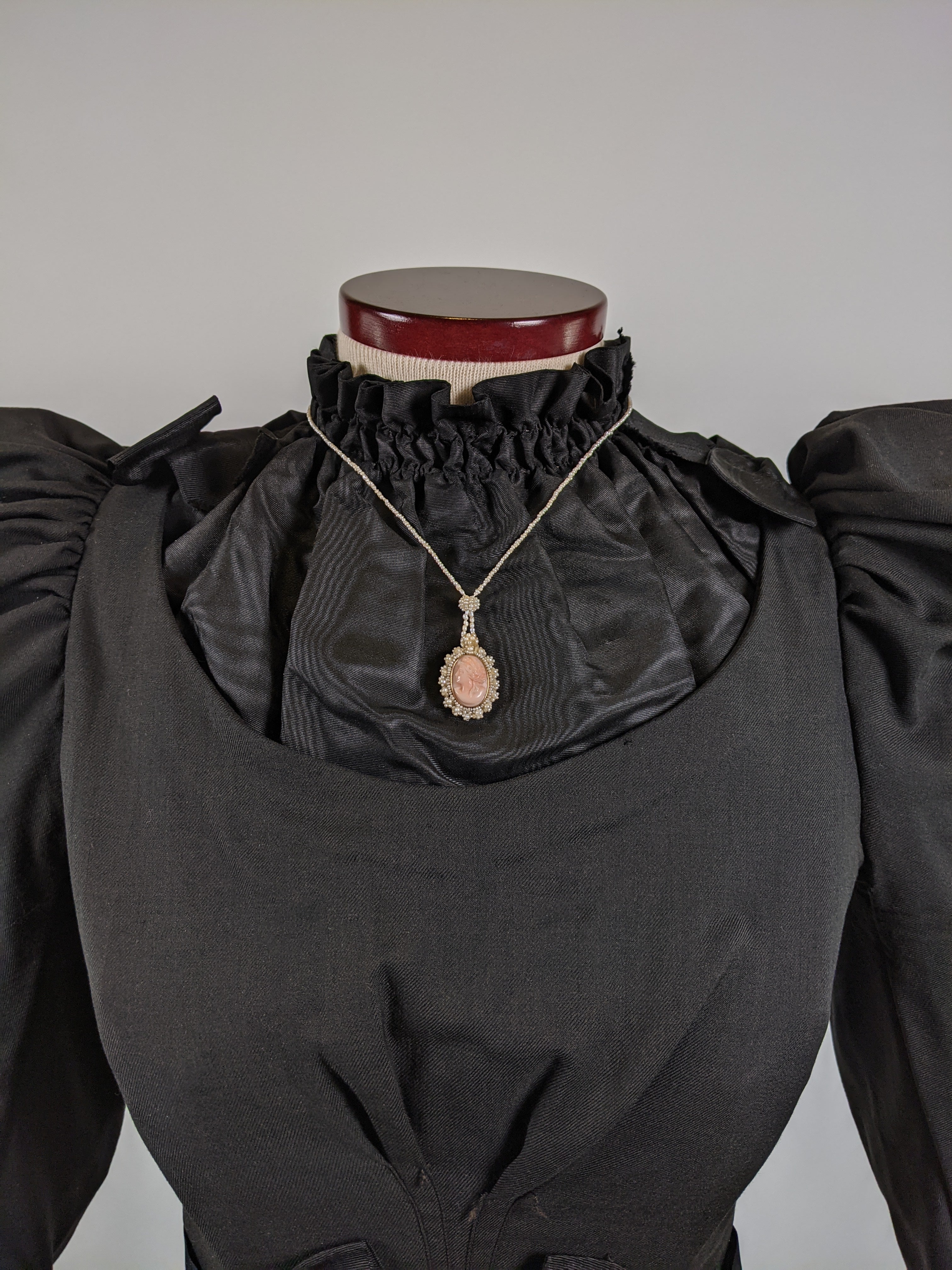 19th C. Seed Pearl Angel Skin Coral Cameo Necklace