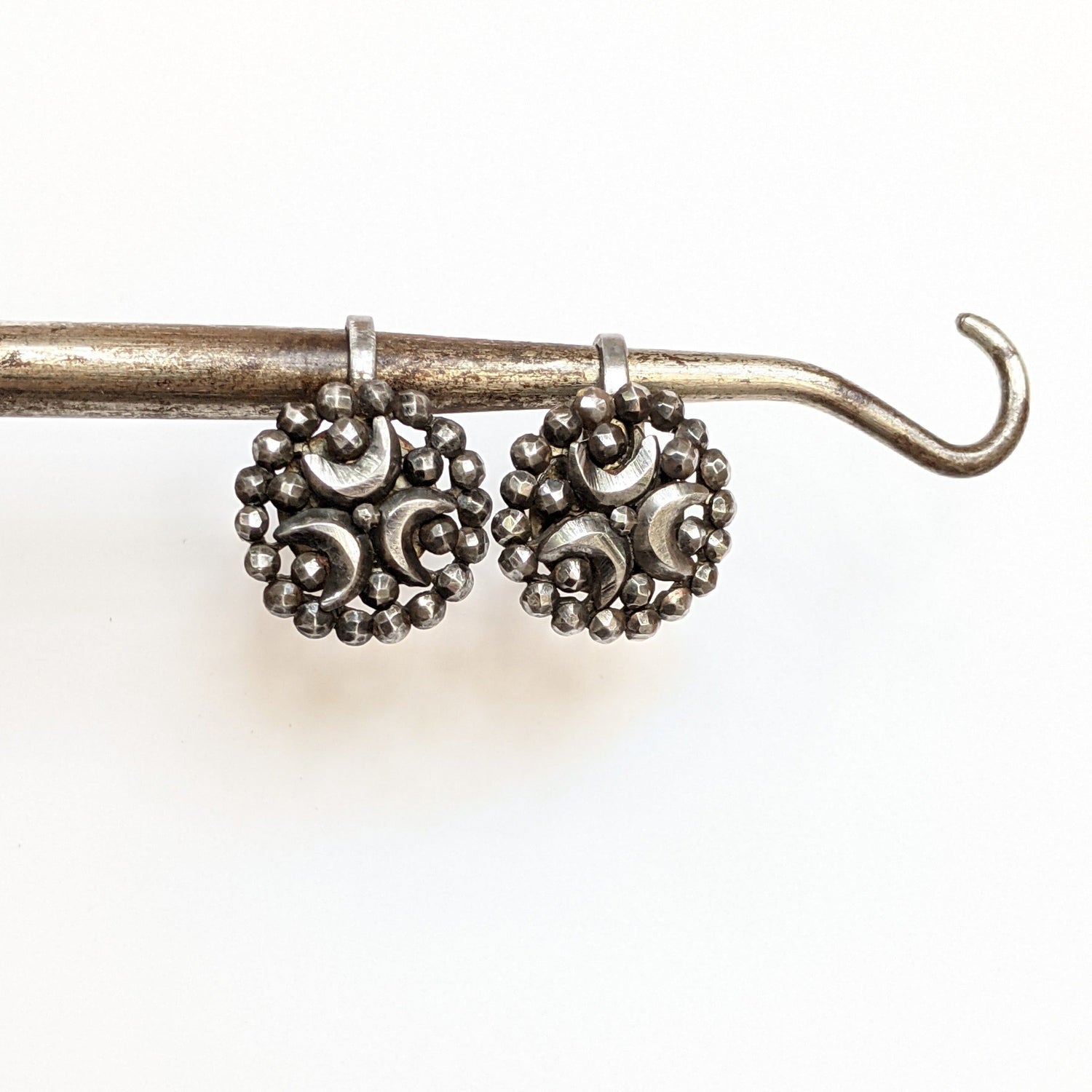1890s-1900s Cut Steel Crescent Moon Earrings