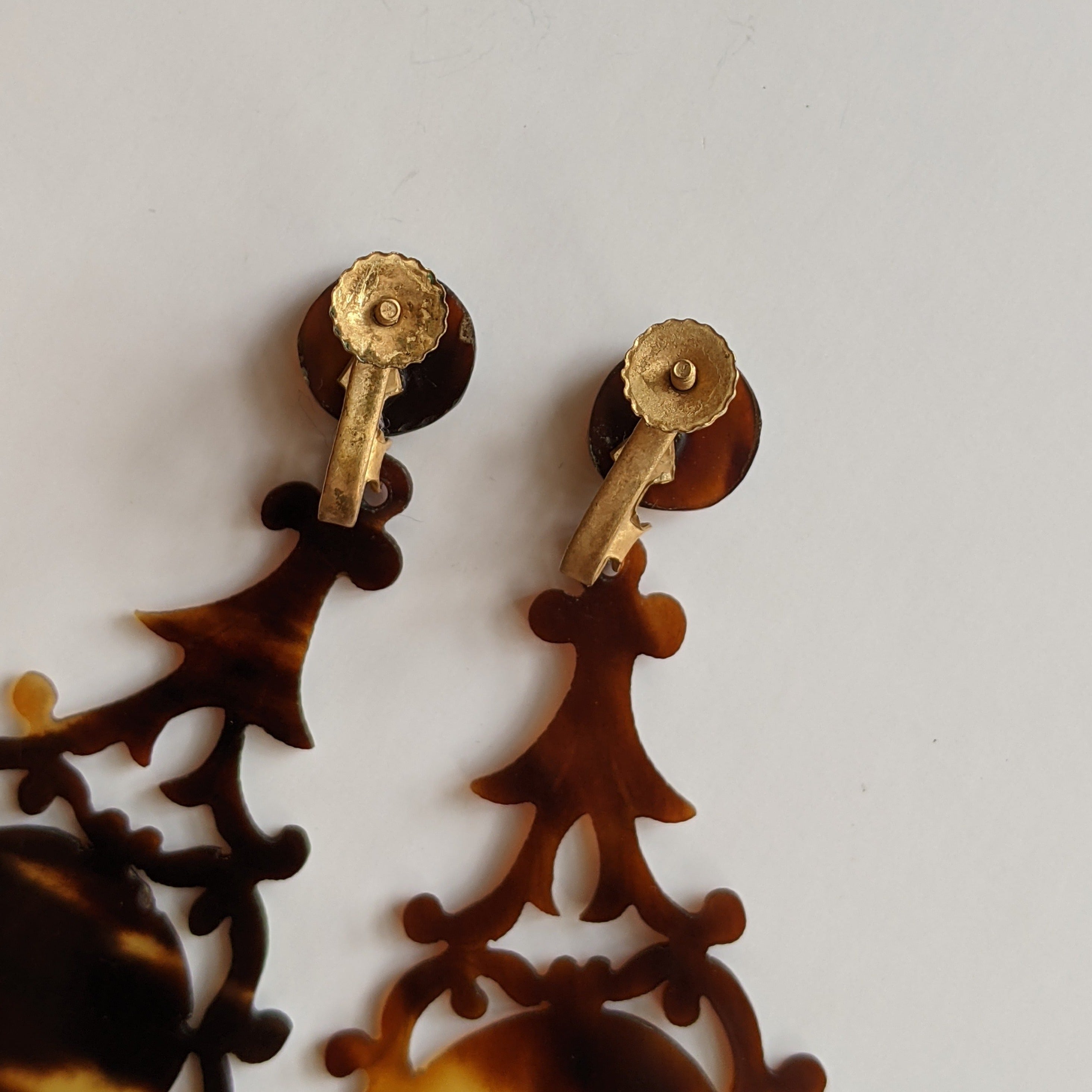 1900s Faux Tortoise Shell Celluloid Earrings