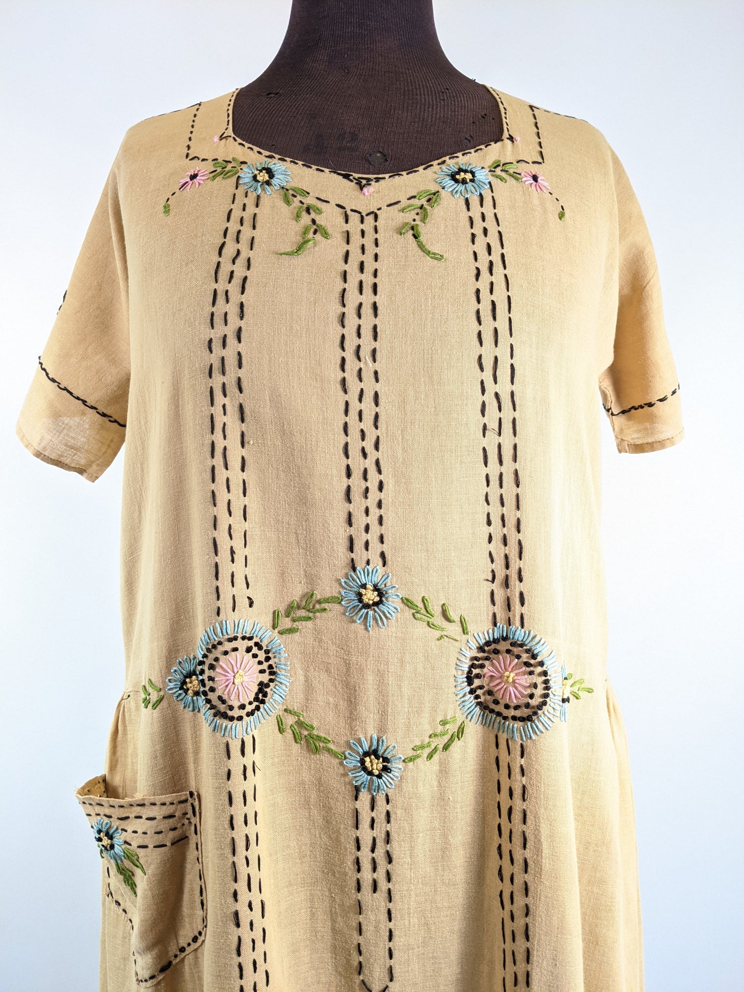 1920s Embroidered Handmade Dress | Sz L