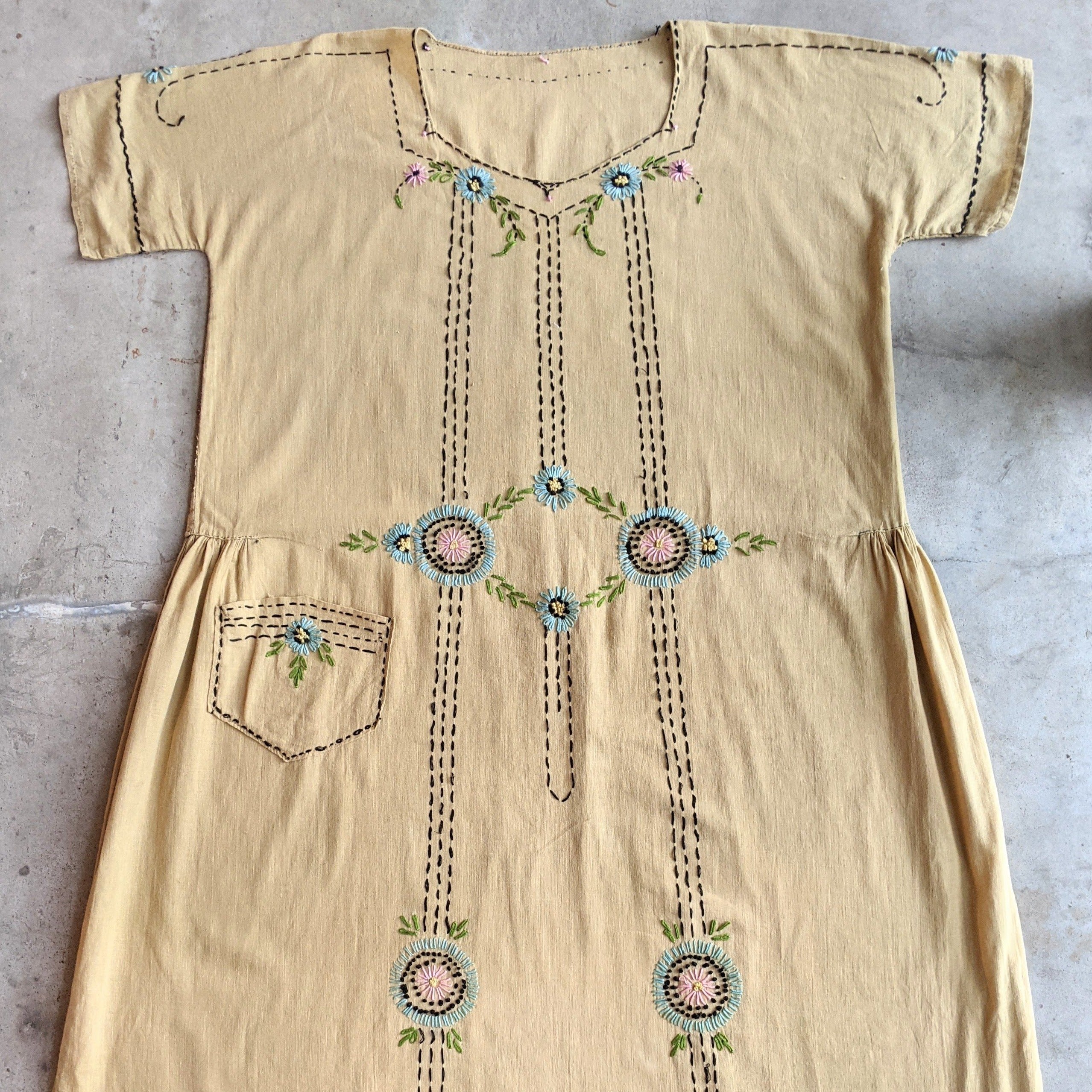 1920s Embroidered Handmade Dress | Sz L