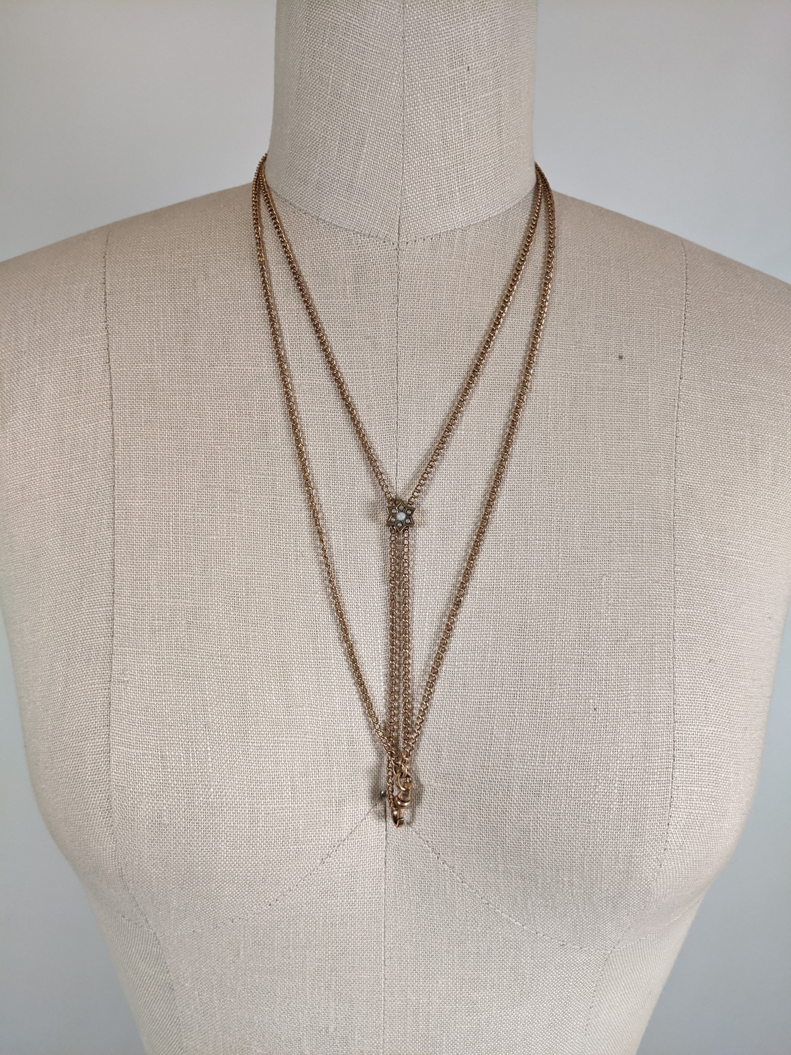 1890s-1900s Opal + Pearl Star Slide Chain