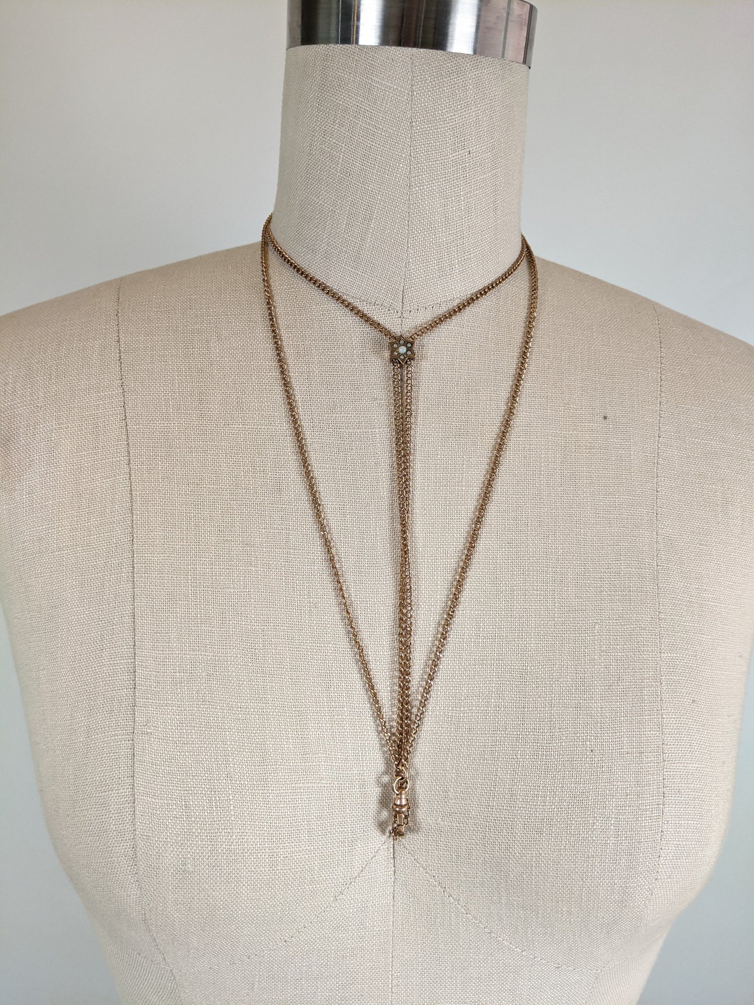 1890s-1900s Opal + Pearl Star Slide Chain
