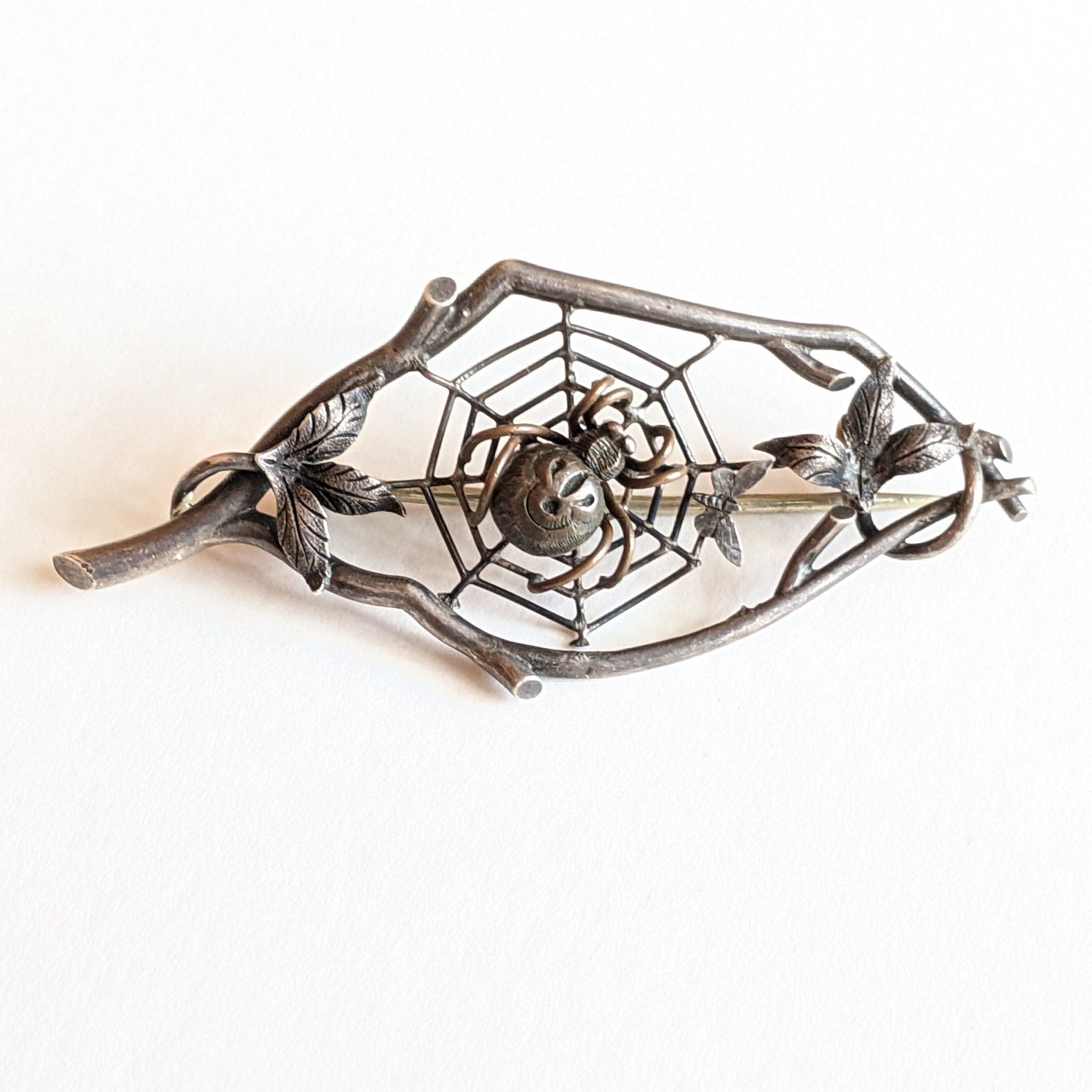 1890s Silver Spider in Web Brooch