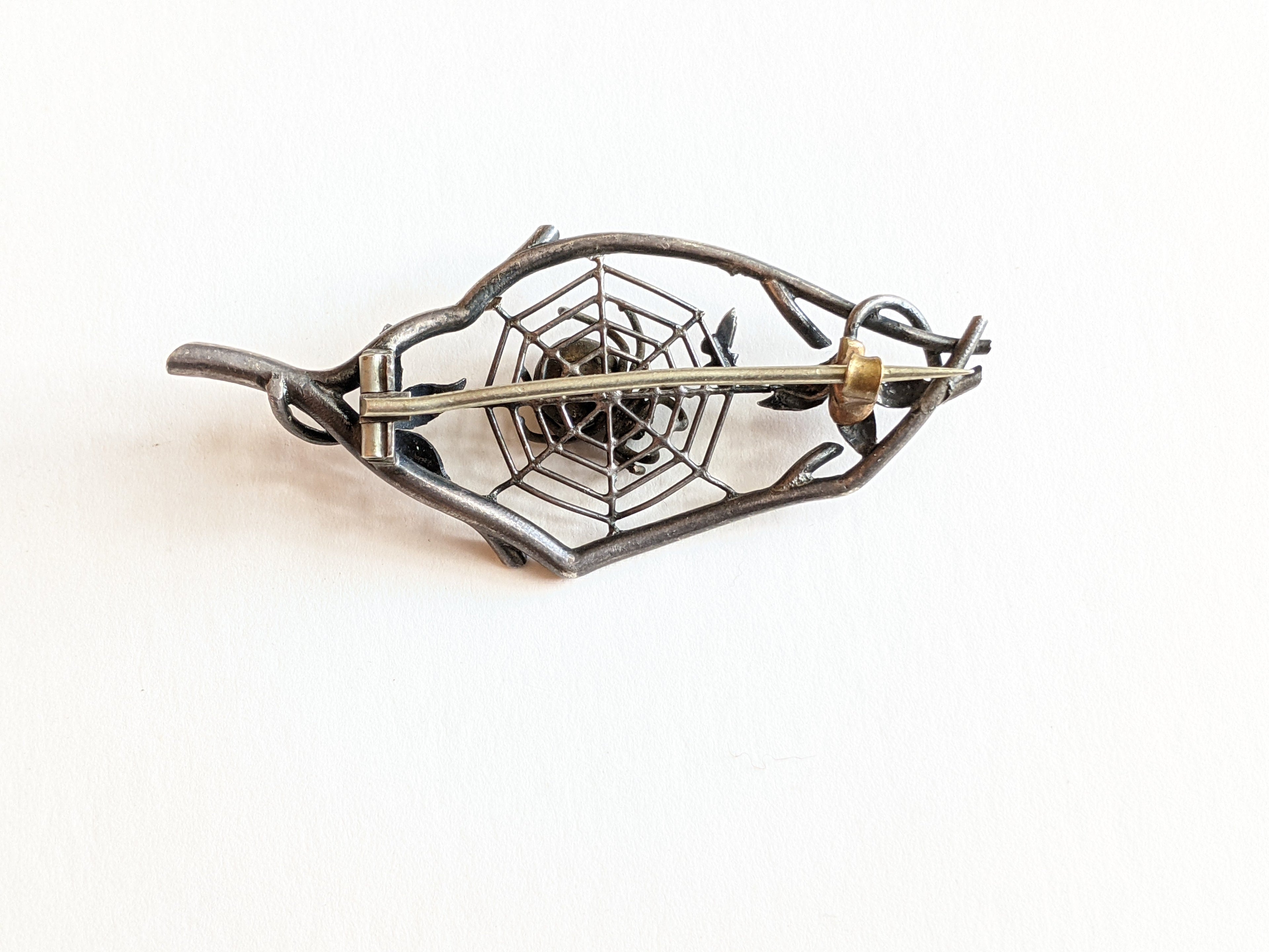 1890s Silver Spider in Web Brooch